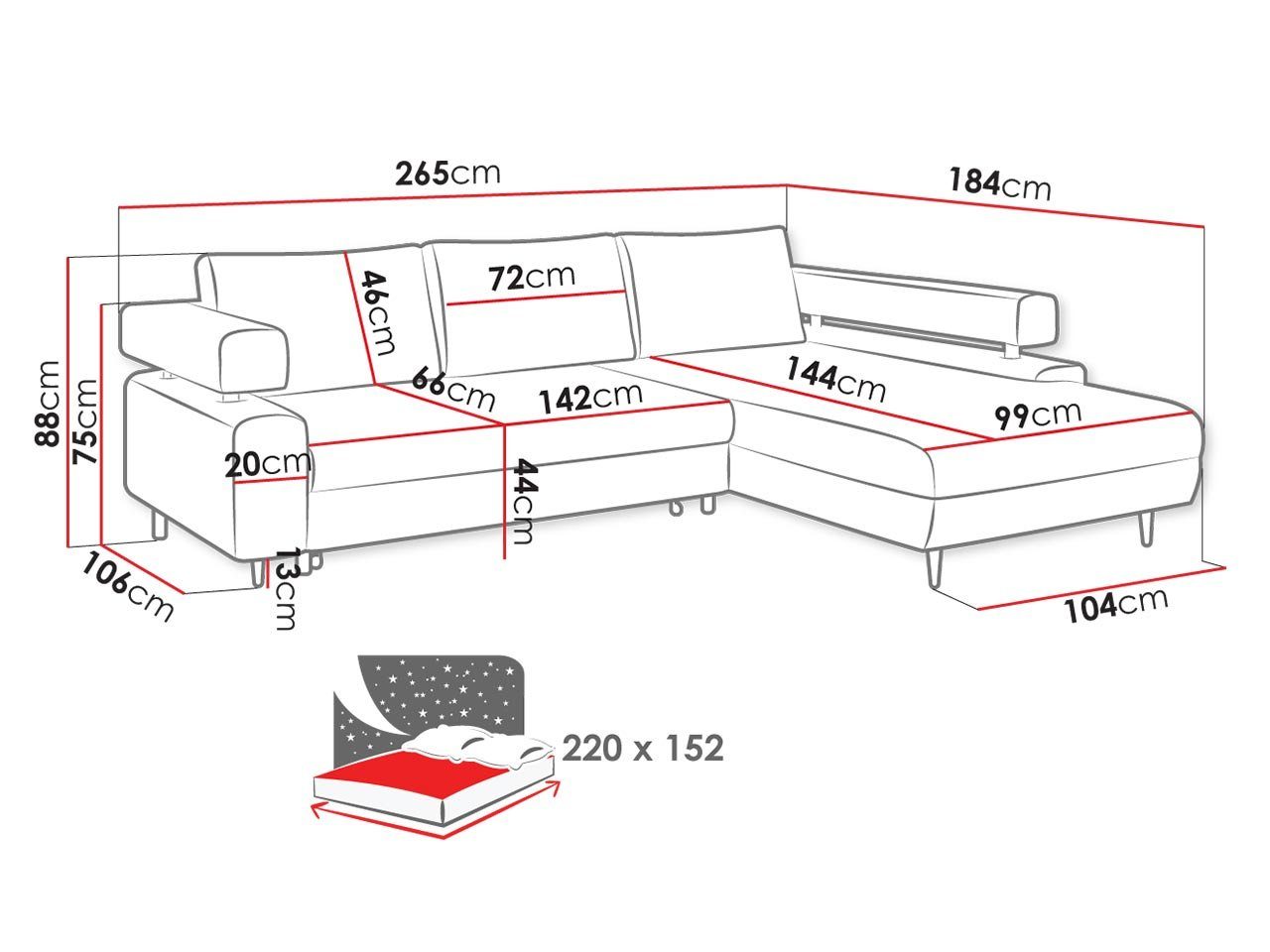 und beweglicher MIRJAN24 in 305 Kissen Bettkasten mit Schlaffunktion, Rosa, Rückenlehne Form Ecksofa Zetta