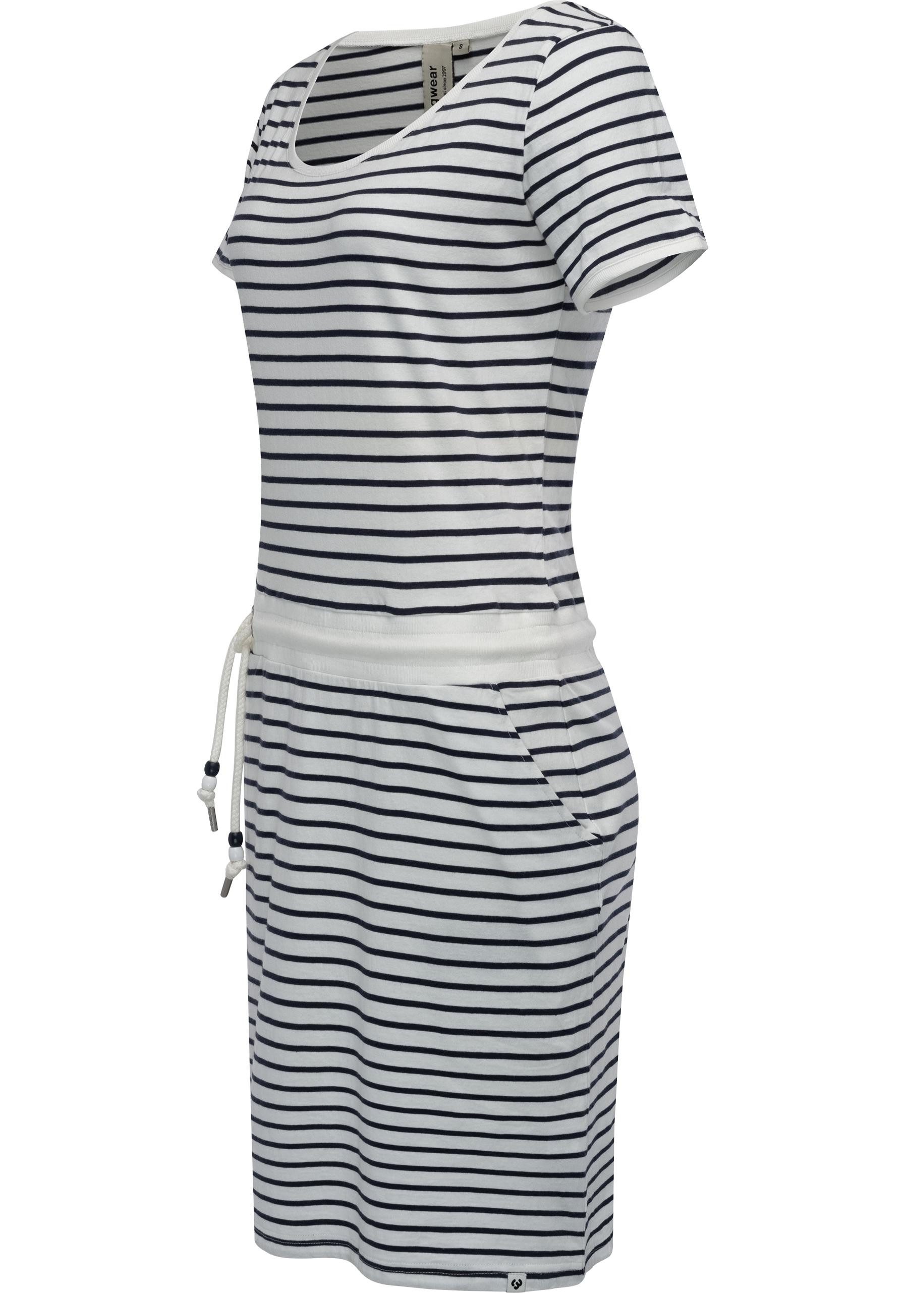 Ragwear Sommerkleid Baomi gestreiftes Damen Minikleid mit Taillenkordel und Taschen
