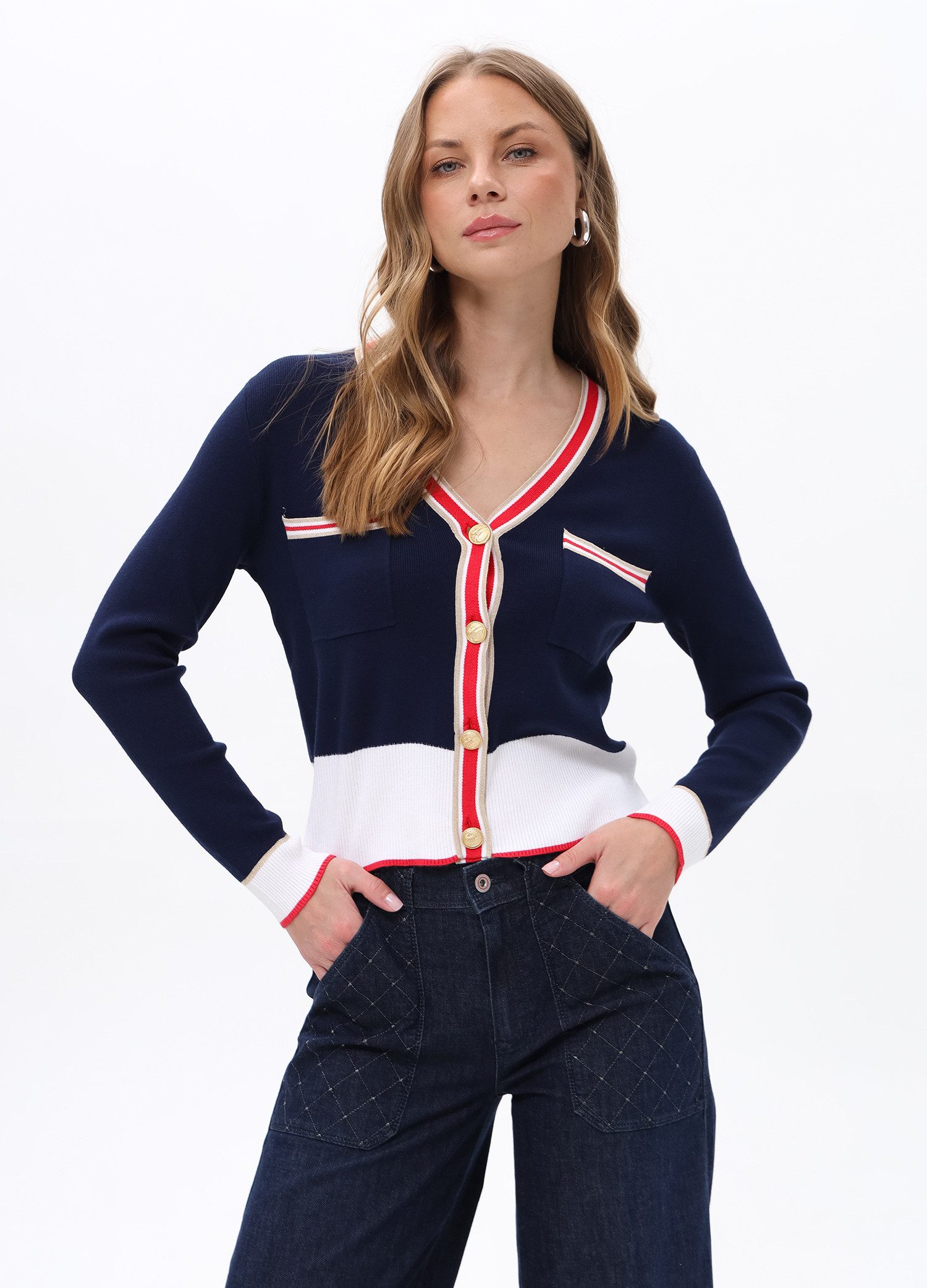 Passioni Cardigan mit goldenen Knöpfen Sommer Cardigan in beige oder navy