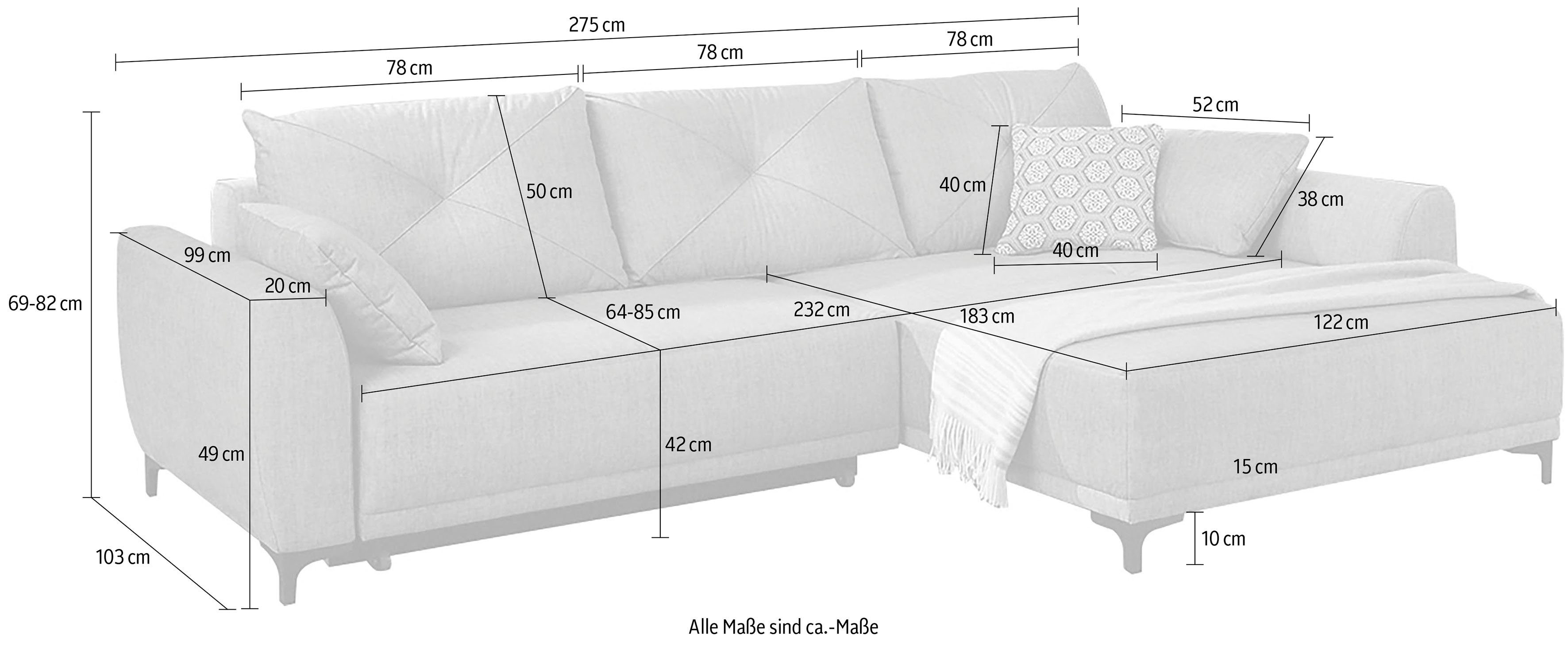 Jockenhöfer Gruppe Ecksofa Aviano, inkl. aubergine Stauraum/Bettkasten, | aubergine Bettfunktion, praktischer Wellenfederung