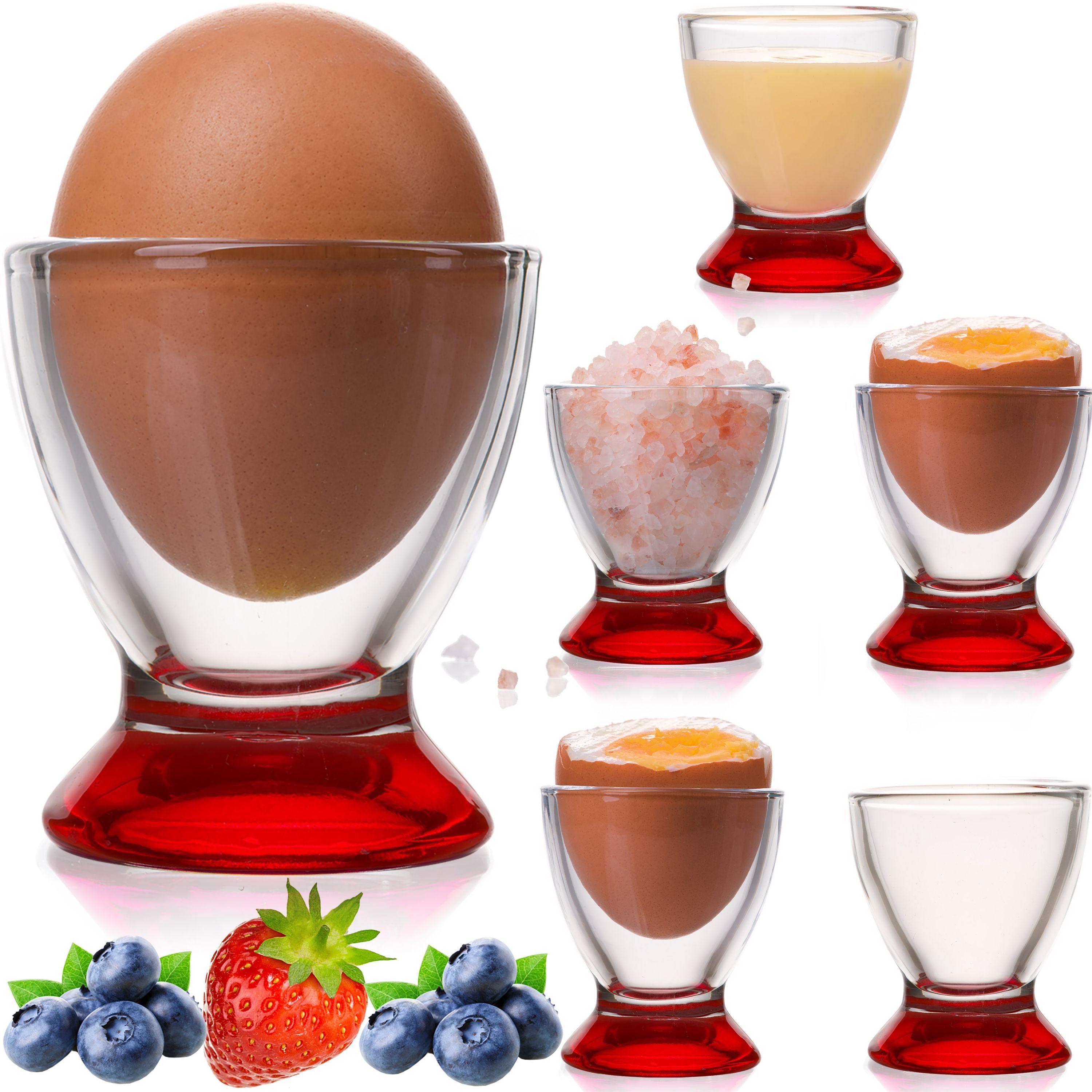 (6 Eierbecher Frühstück Rote Eierbecher, Stück), PLATINUX Geschirrset Egg-Cup Brunch Eierhalter Eierständer