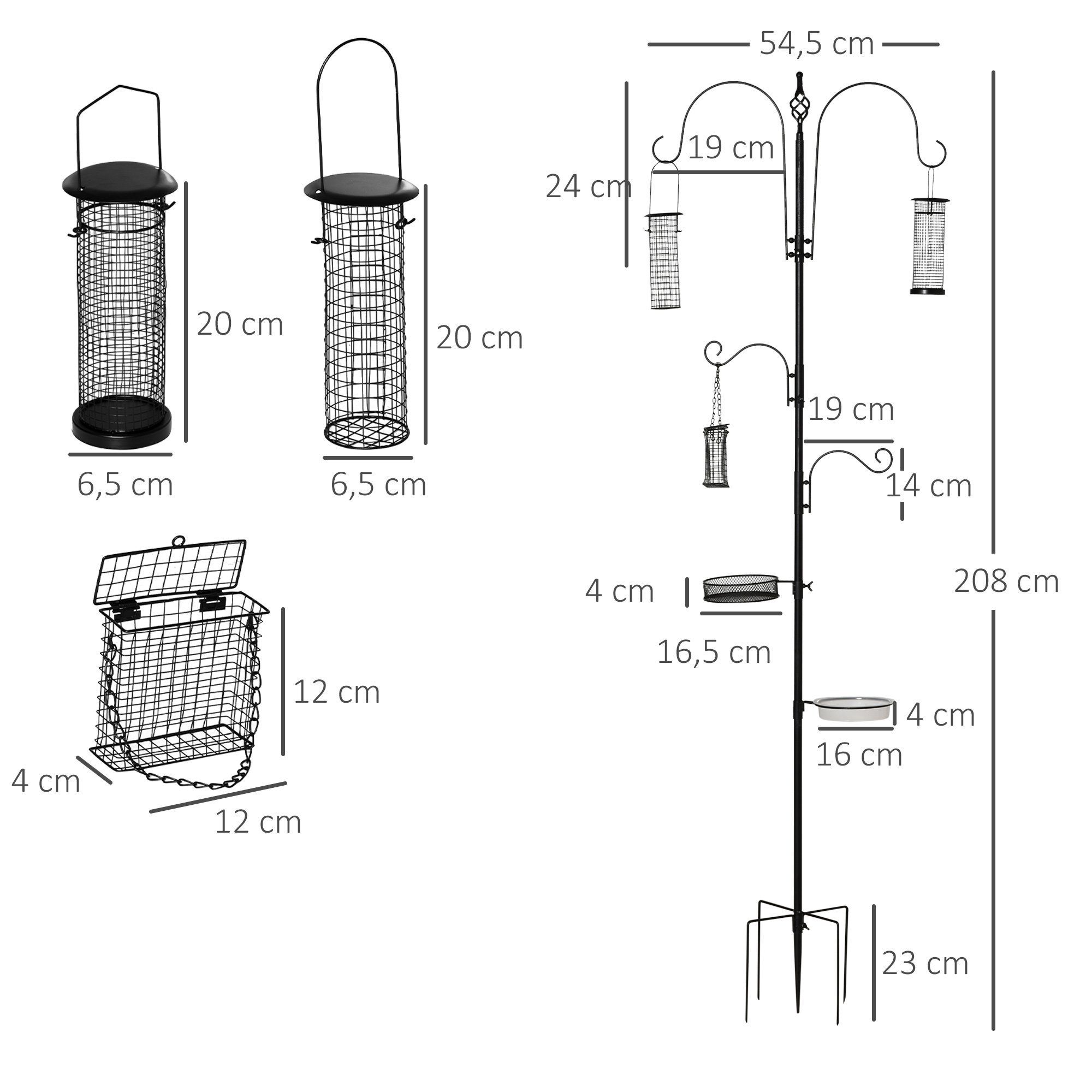 PawHut Vogeltränke inkl. 4 Haken 1.024 l, für Garten, Balkon, Schwarz
