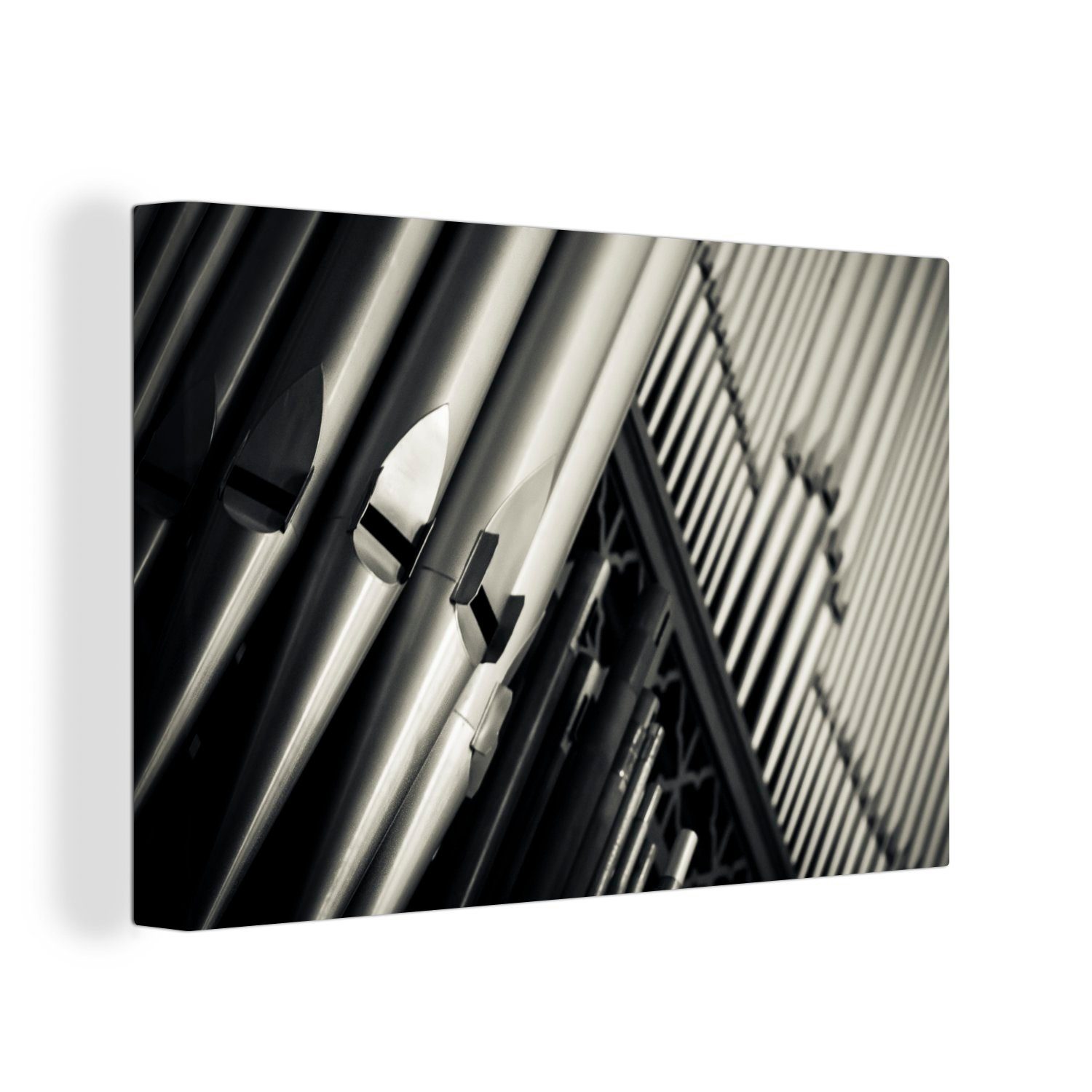 OneMillionCanvasses® Leinwandbild Pfeifen einer Orgel in schwarz-weiß, (1 St), Wandbild Leinwandbilder, Aufhängefertig, Wanddeko, 30x20 cm | Leinwandbilder