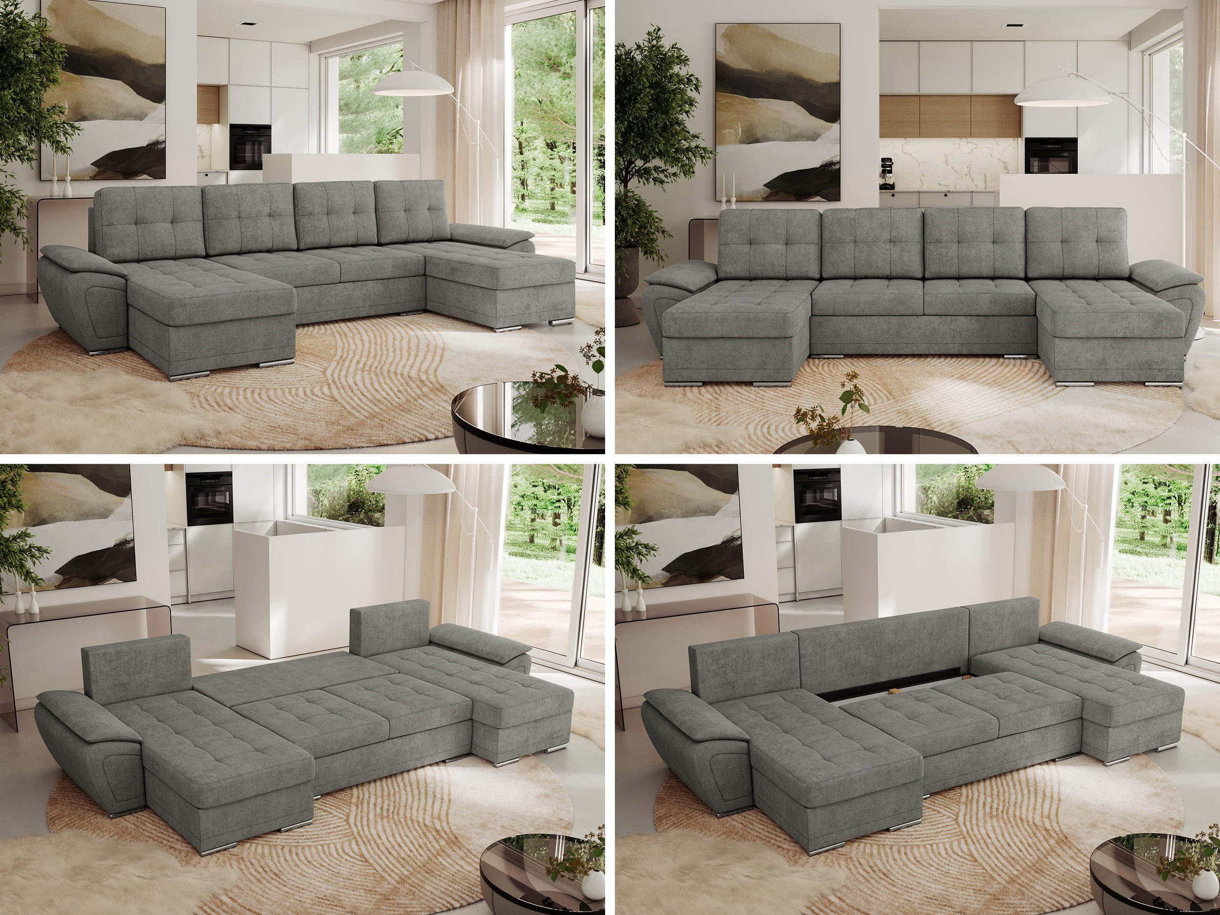 MKS MÖBEL Ecksofa UMBRIA U, Set, Schlafsofa U-form, Wellenfedern, T30-Schaum, Ecksofa U-Form, Bettkasten, Schlaffunktion, lose Kissen