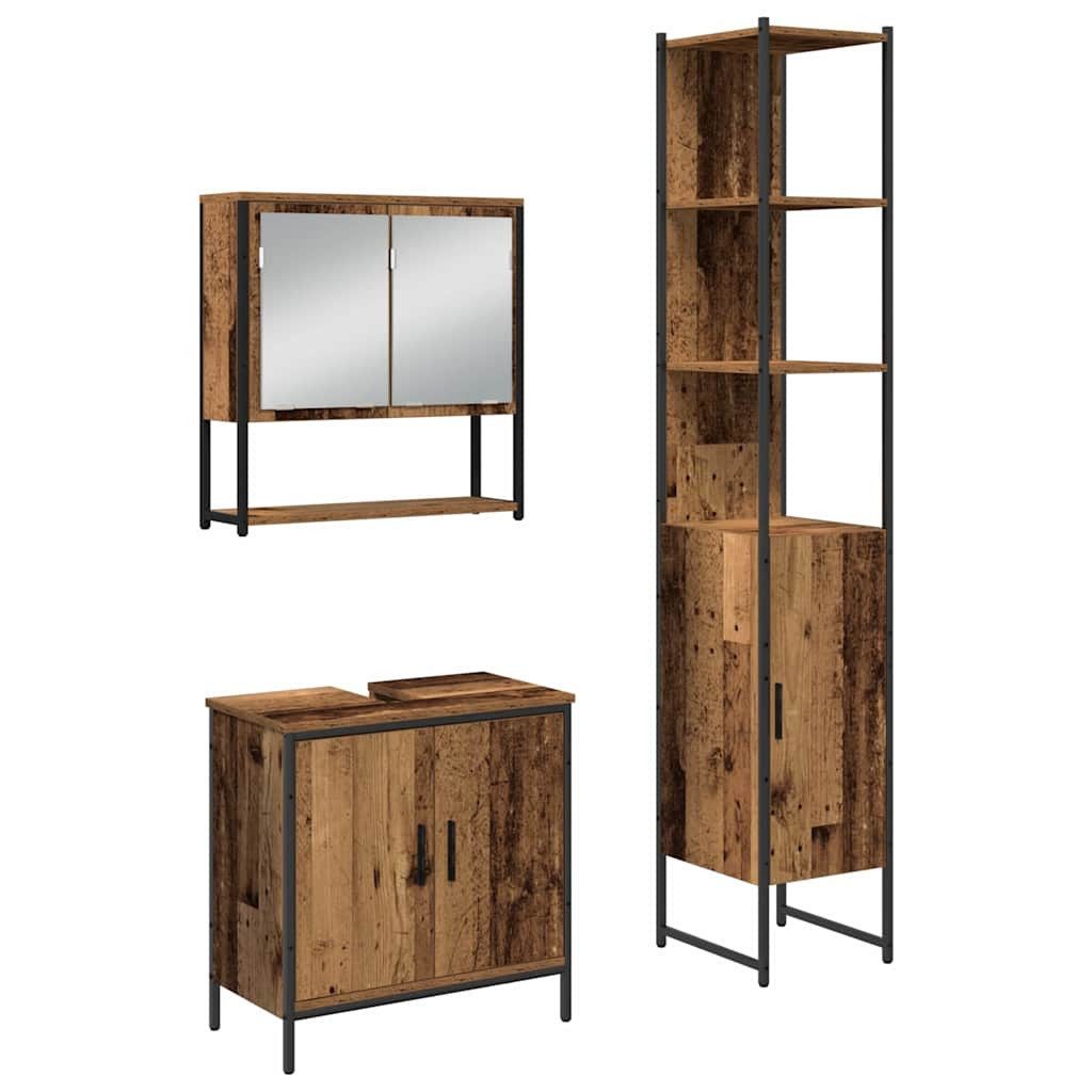 vidaXL Badezimmer-Set Badezimmermöbel-Set 3 Stk. Braun Holzwerkstoff, (3-St)