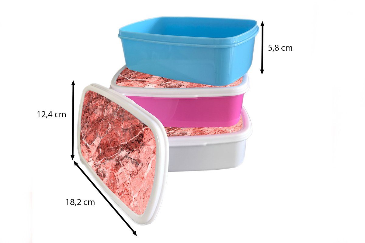 Granit - Kunststoff, (2-tlg), - für Mädchen, Snackbox, Rosa, Lunchbox Kristalle Rot - Kunststoff MuchoWow Brotdose Erwachsene, Kinder, Brotbox