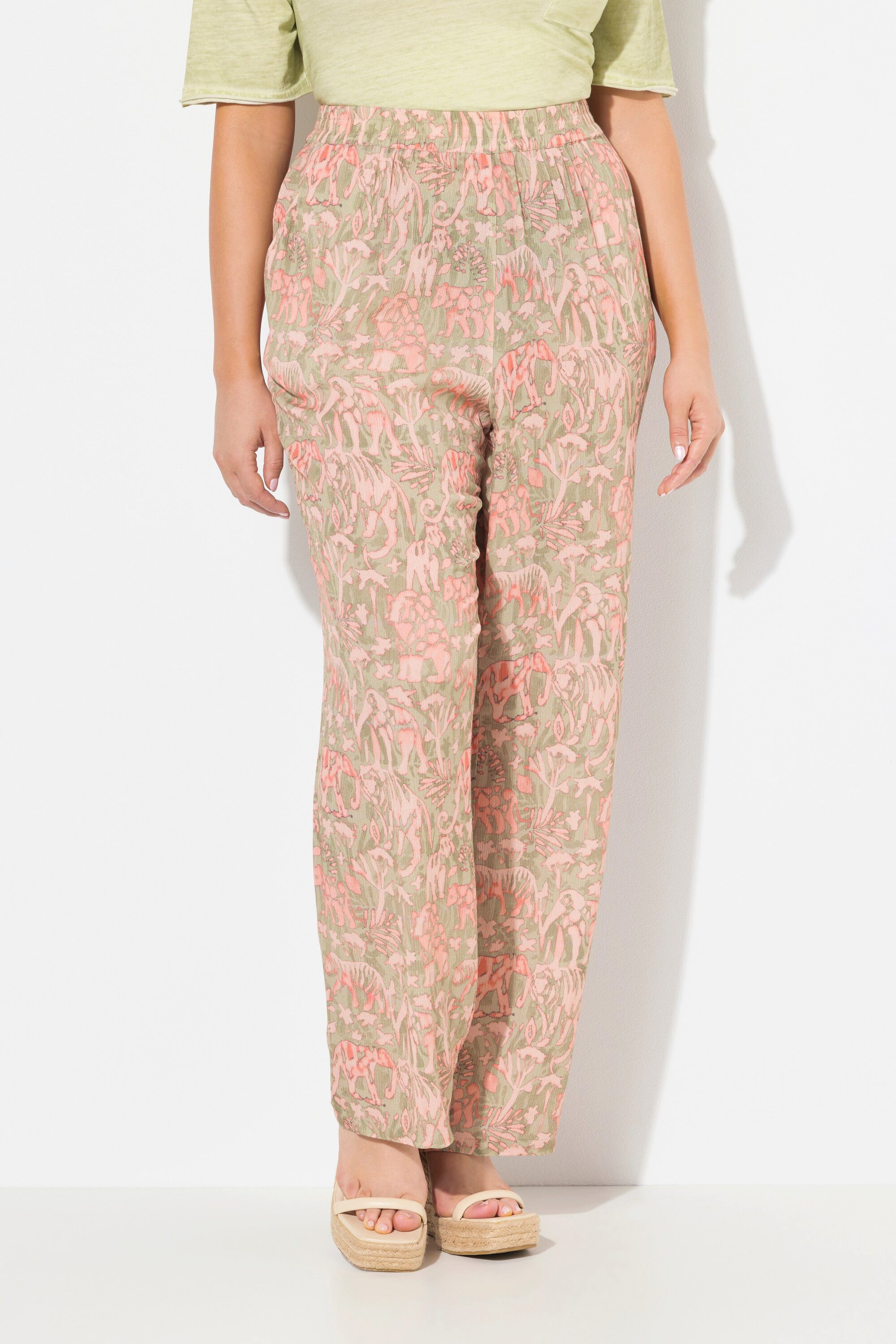 Ulla Popken Schlupfhose Hose Rose Safaridruck weites Bein Elastikbund günstig online kaufen