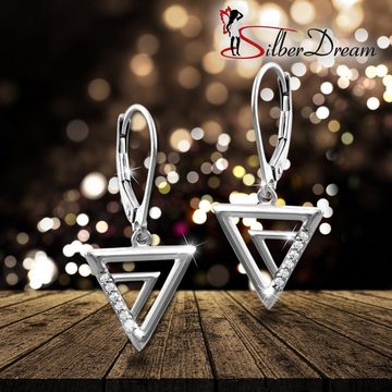 SilberDream Paar Ohrhänger SilberDream weiß Dreiecke Ohrringe (Ohrhänger), Damen Ohrhänger Dreiecke aus 925 Sterling Silber, Farbe: silber, weiß
