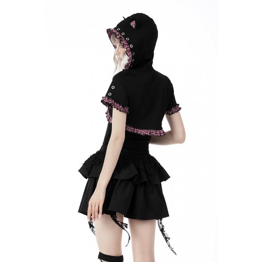 Dark in Love Bolerojacke Gothic Kawaii Bolero schwarz-pink mit Katzenohren Katzenohren