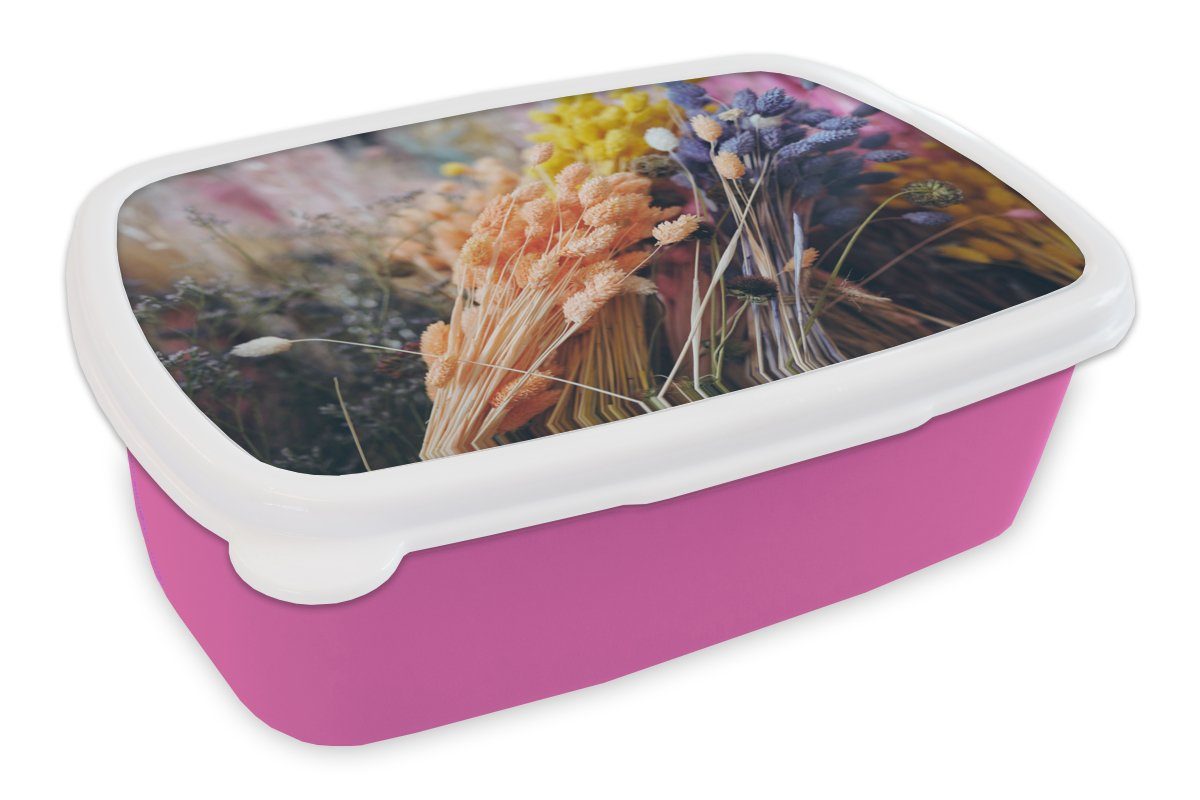 (2-tlg), Brotbox für Kunststoff, Erwachsene, MuchoWow Mädchen, - Brotdose Farben Getrocknete - Kinder, rosa Lunchbox Snackbox, Blumen Stilleben, Kunststoff