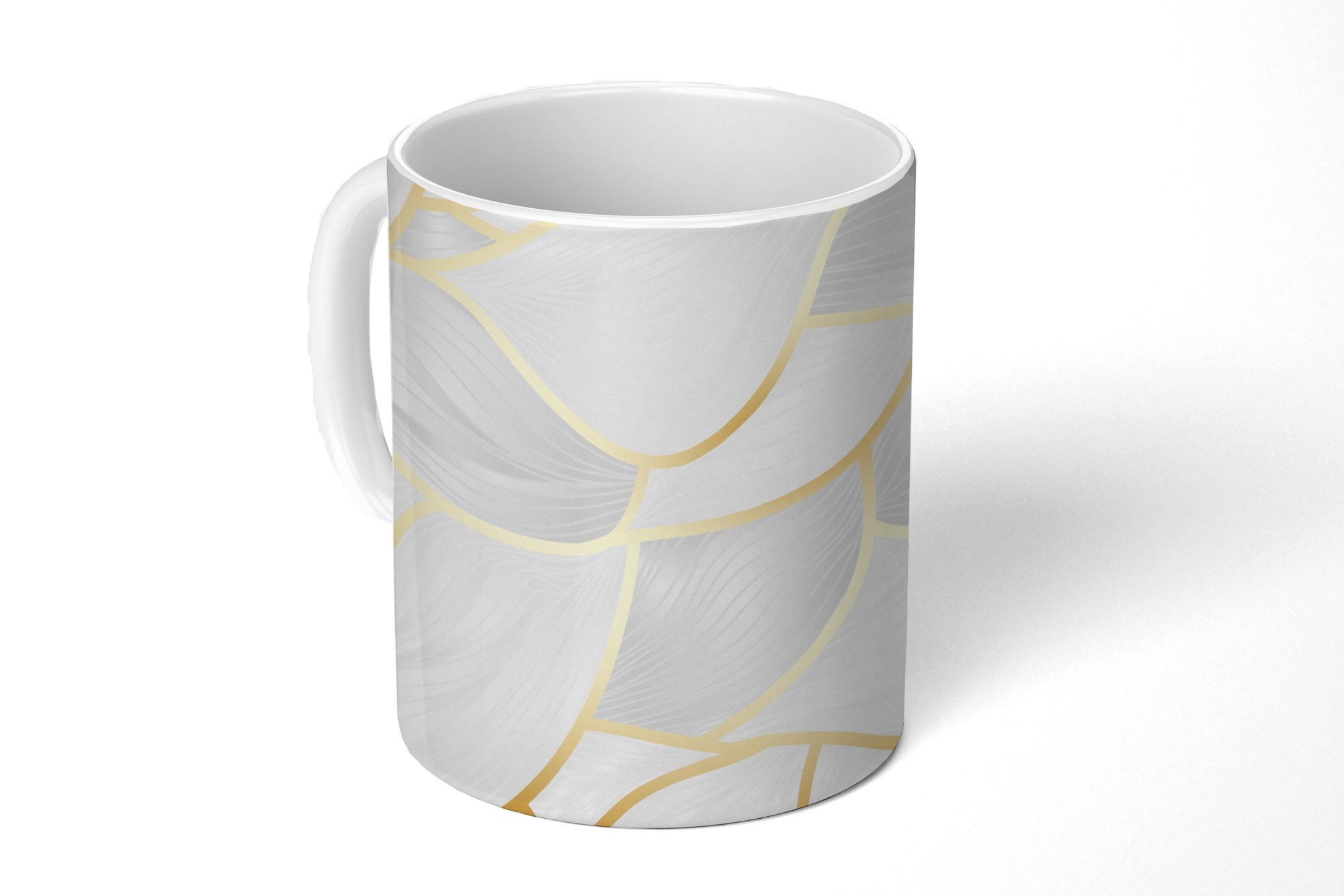MuchoWow Tasse Abstraktes Muster mit goldenen Linien, Keramik, Kaffeetassen, Teetasse, Becher, Teetasse, Geschenk