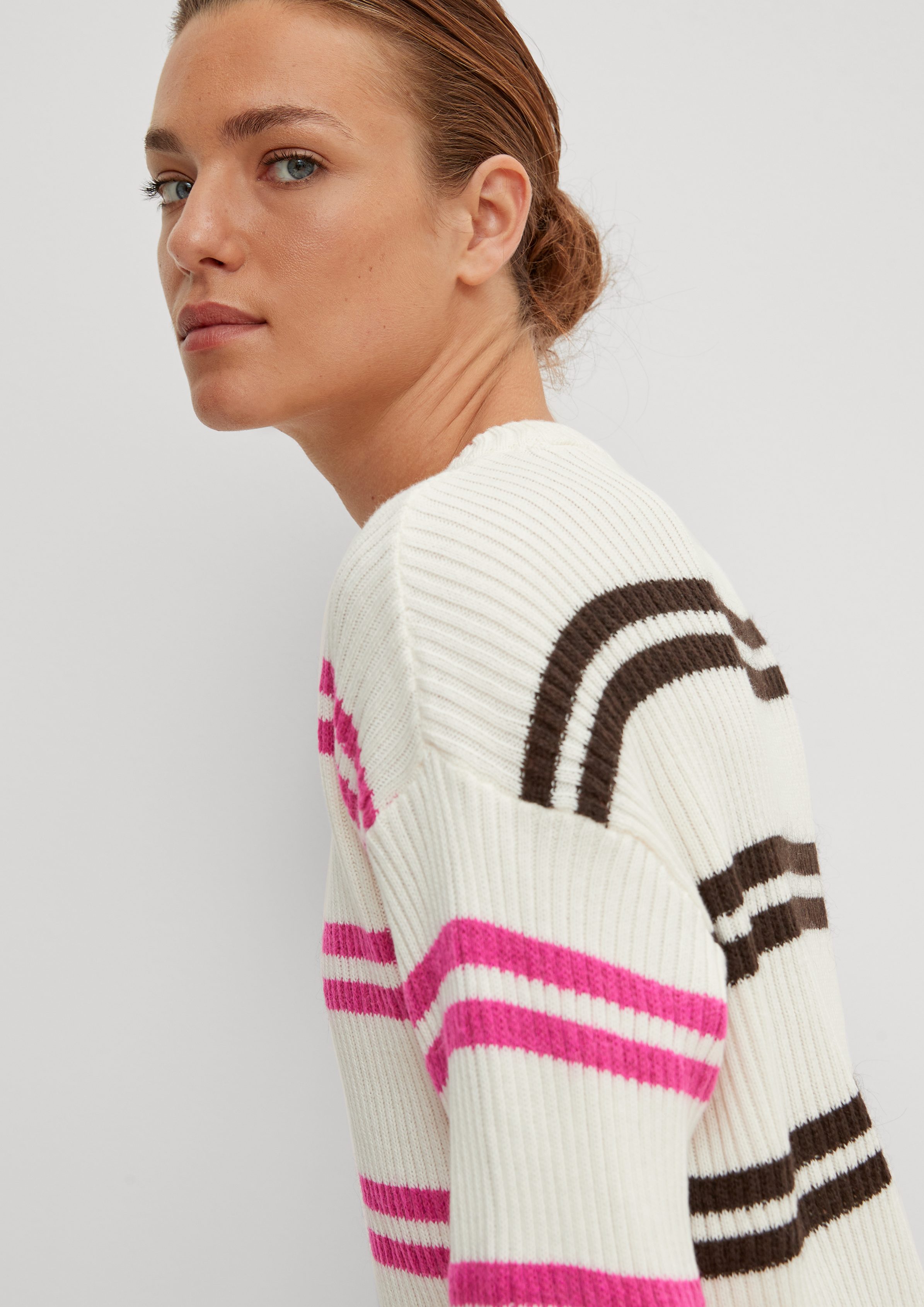 mit Alpakawolle Wollmix Strickpullover casual aus Langarmshirt comma mit white identity