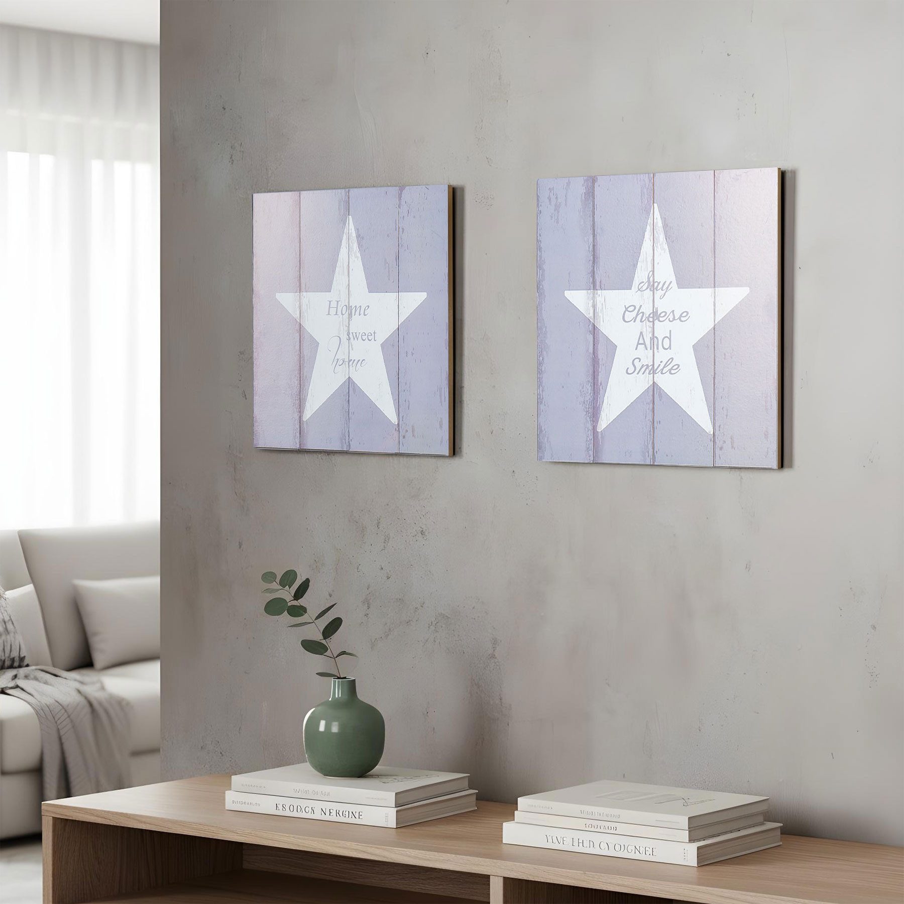 Levandeo® Holzbild, 2er Set Wandbilder 32x32cm Spruch Stern Home Sweet Home