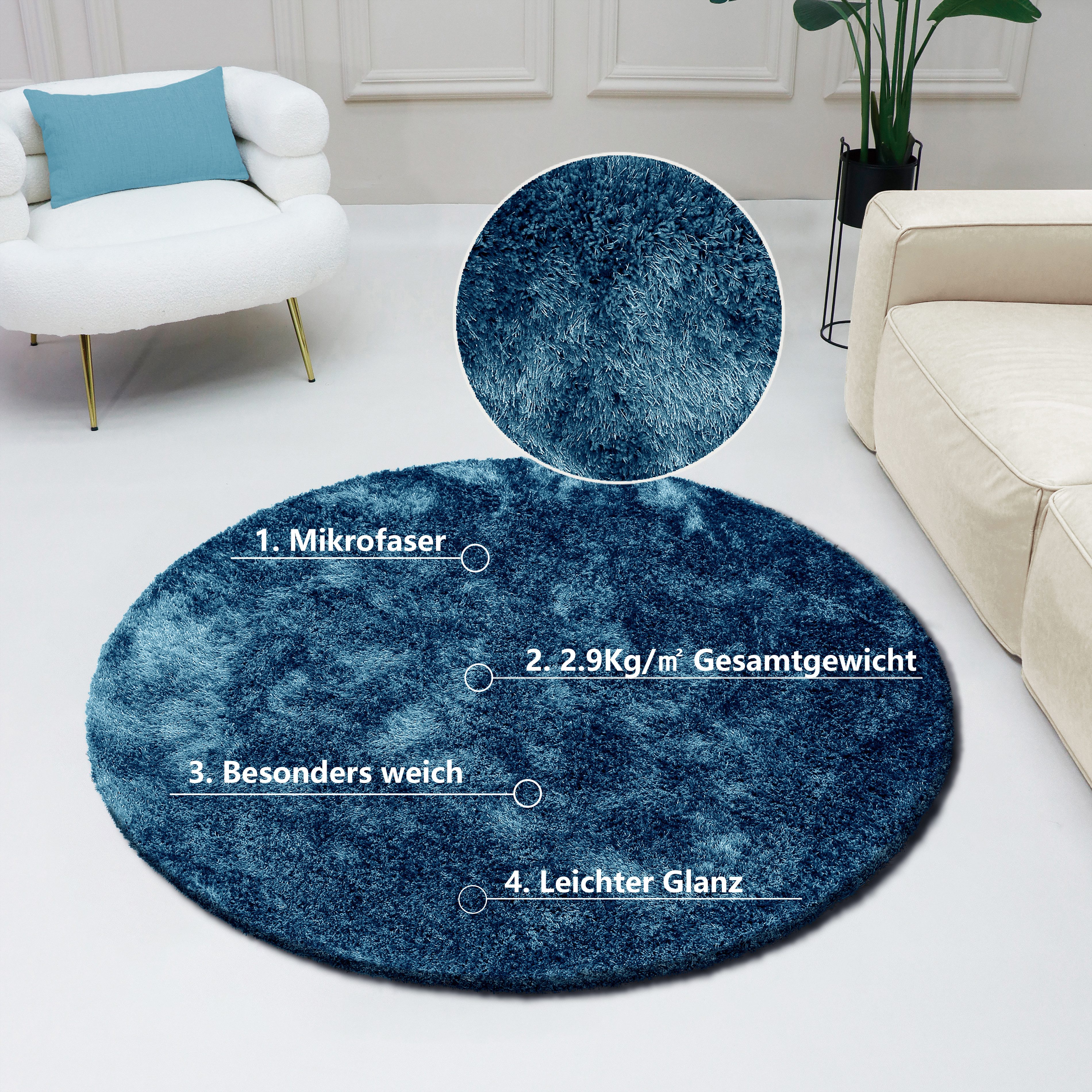 Bruno Banani Hochflor-Teppich Dana Teppich, Kundenliebling, rund, Höhe: 30 mm, unifarben, Mikrofaser Teppiche, Wohnzimmer, Schlafzimmer, Esszimmer