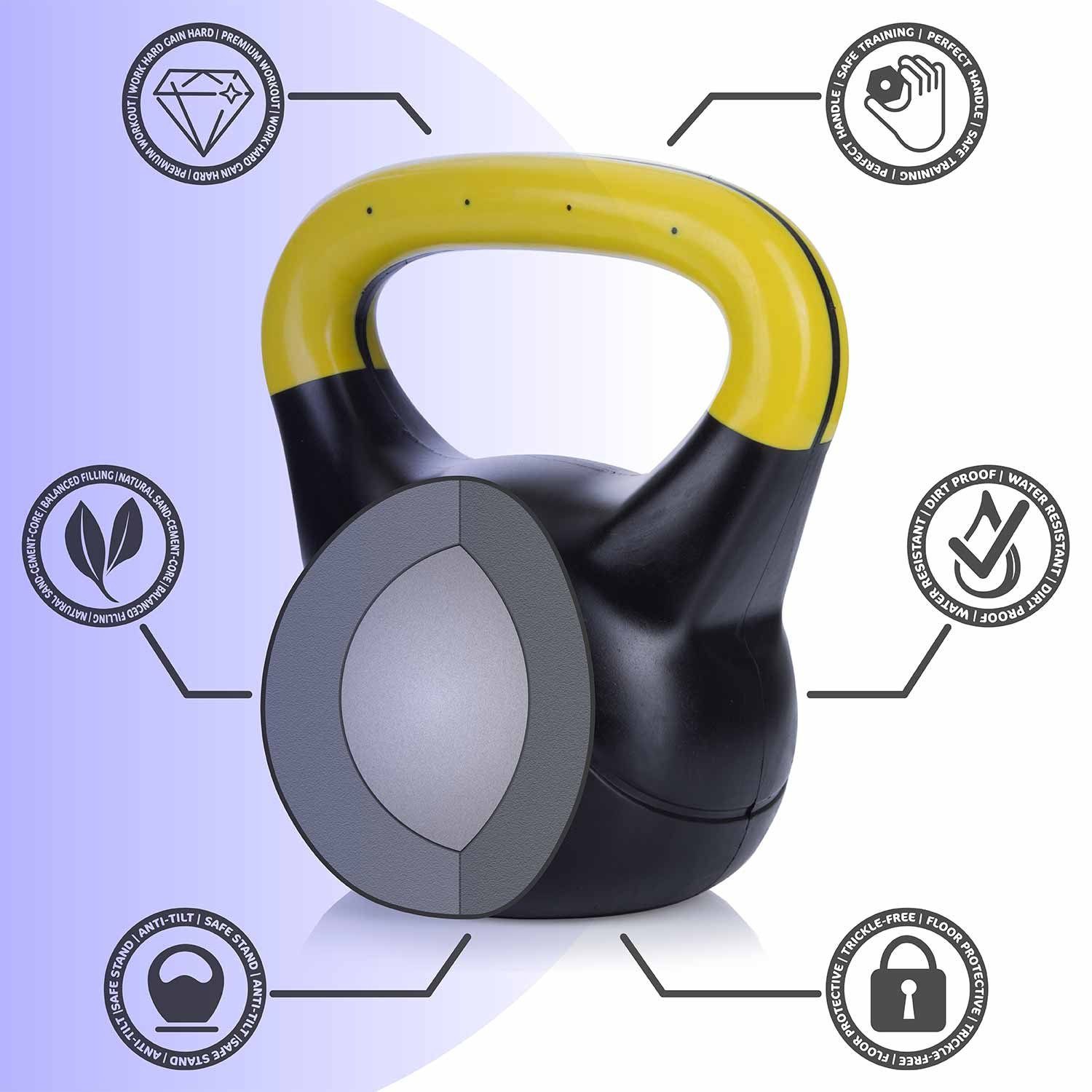 Body & Mind Kettlebell Body & Mind Kettlebell 2–20 kg – Profi Kettlebell mit Kunststoffmantel, (Profi Schwunghantel), Kraftraining Workout Gewicht (12 kg)