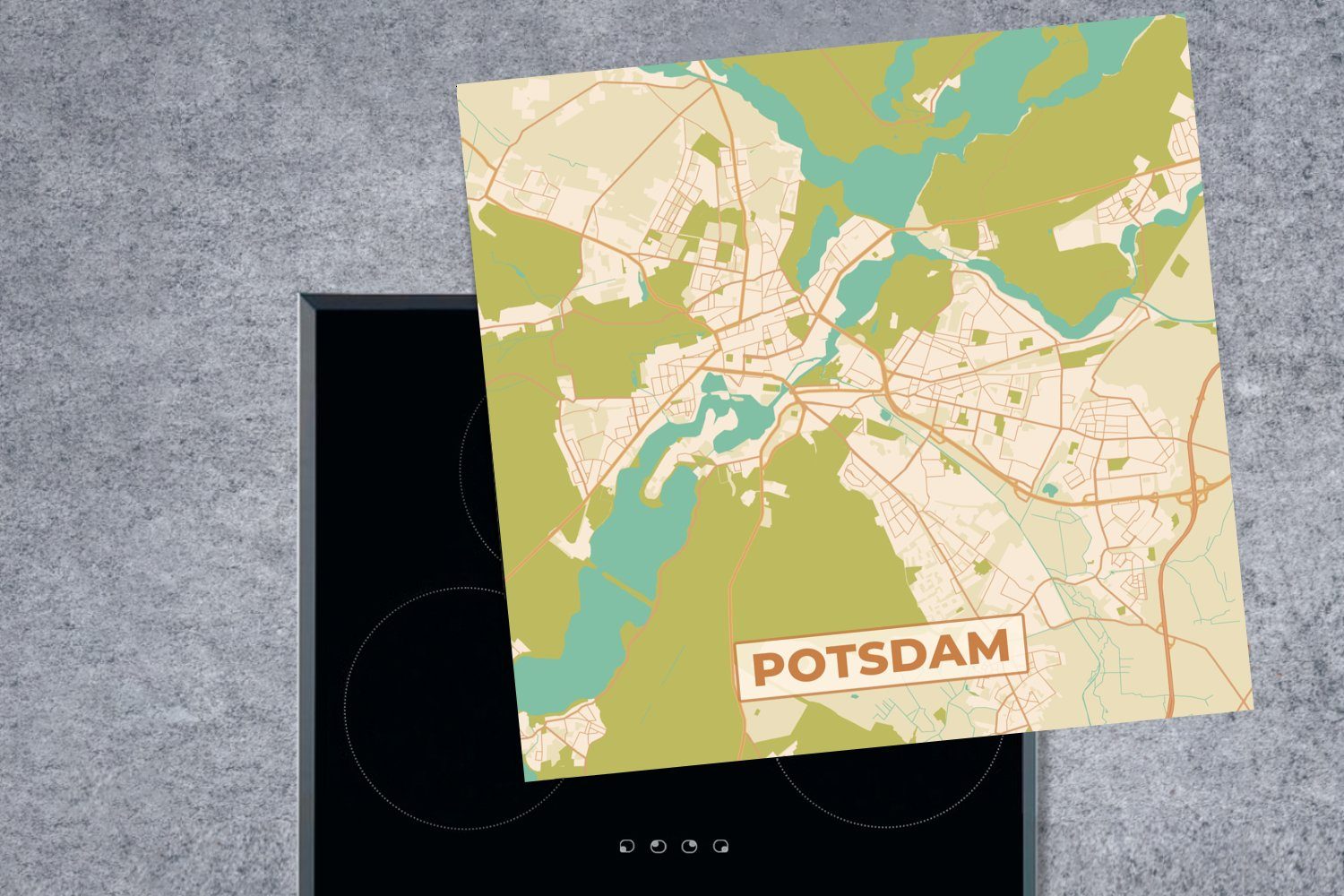(1 Vintage 78x78 Ceranfeldabdeckung, MuchoWow tlg), küche - Arbeitsplatte Vinyl, - Potsdam Stadtplan für Karte, - cm, Herdblende-/Abdeckplatte