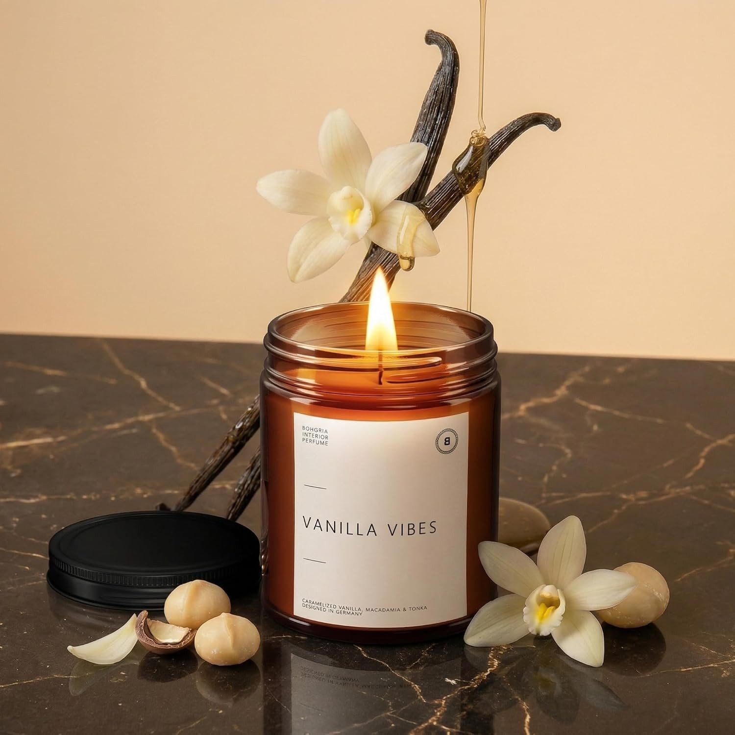BOHORIA Duftkerze Vanilla Vibes 200 g – Vanille & Tonkabohne aus Sojawachs