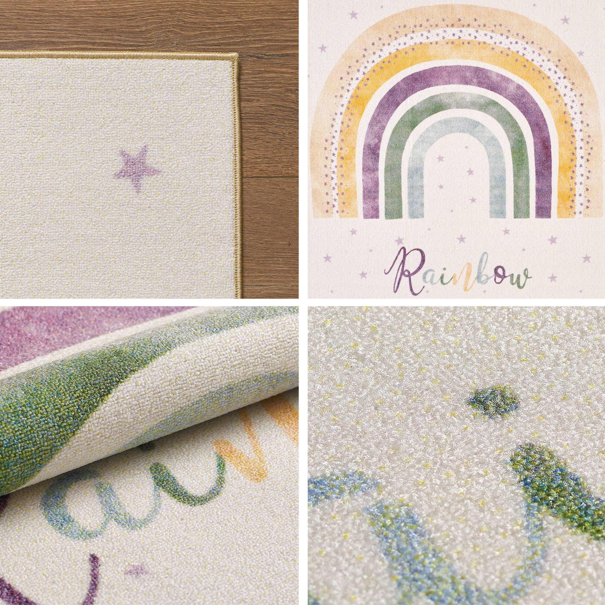 Carpettex Kinderteppich Regenbogen, Rechteckig, Höhe: 7 mm, Jungen-Mädchen Babyzimmer Teppich Kinderzimmer