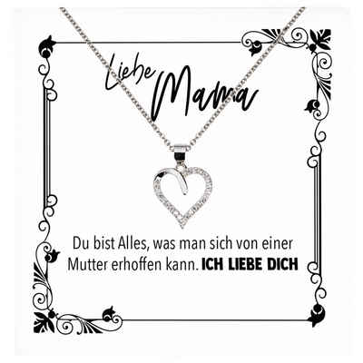 22Feels Schmuckset Mama Geschenk Muttertag Geburtstag Frauen Schmuck Herz Halskette Karte, Echt-Silber 925/000, Karte Made In Germany