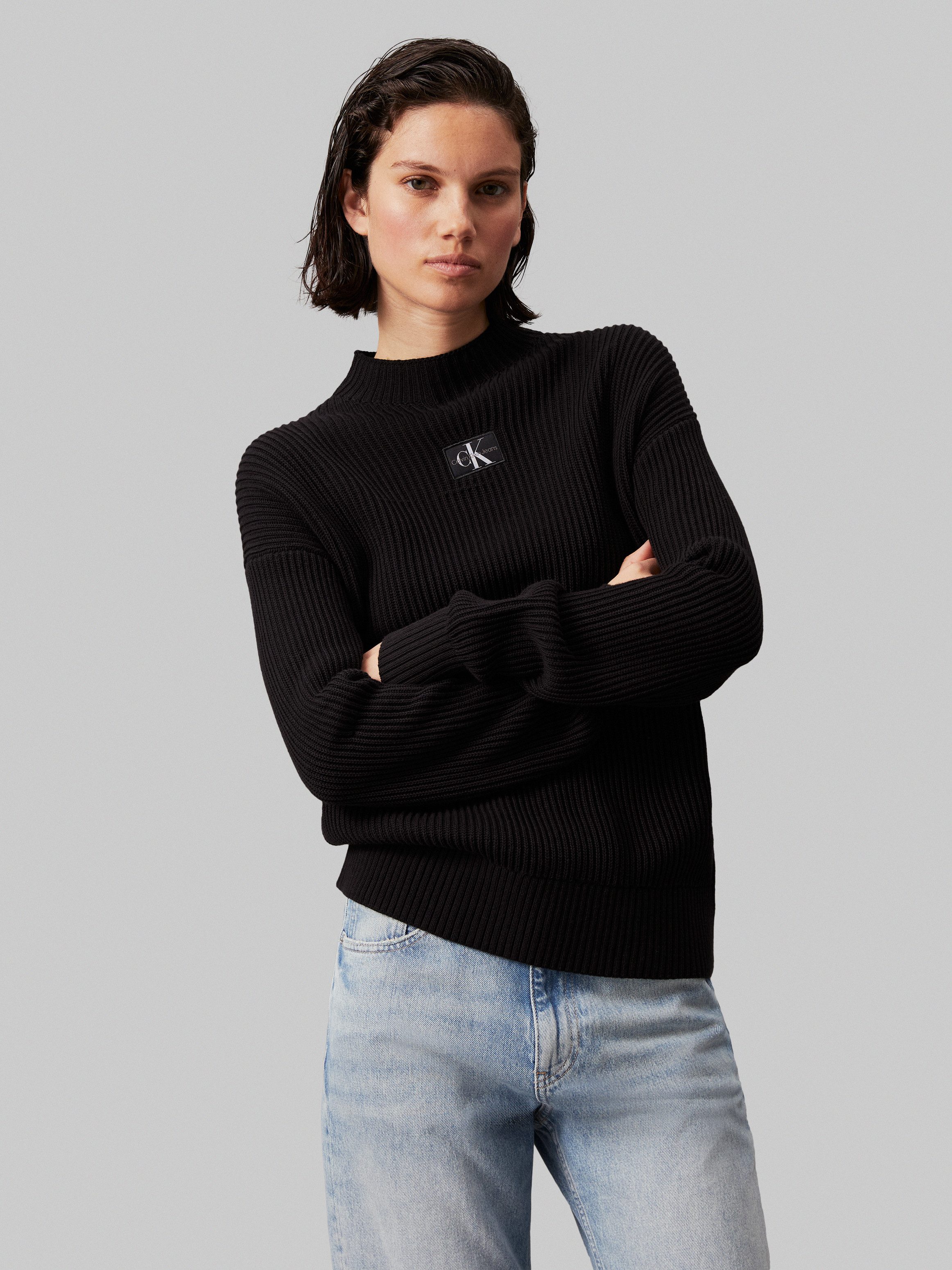 Calvin Klein Jeans Stehkragenpullover WOVEN LABEL günstig online kaufen