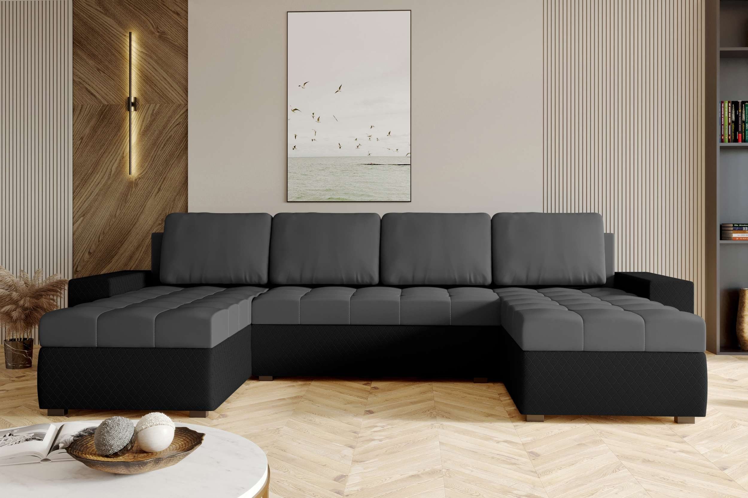 Stylefy Wohnlandschaft Amelia, U-Form, Eckcouch, Bettfunktion, Bettkasten, mit Sitzkomfort, mit Modern Design Sofa