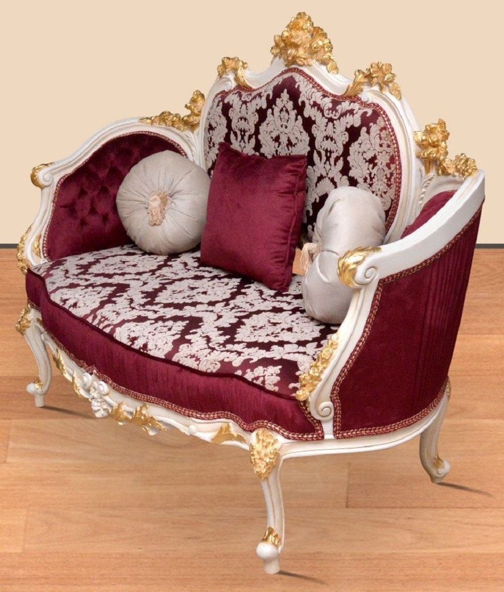 Barock Sofa - Padrino Handgefertigtes Sofa Möbel im Sofa / Weiß Bordeauxrot Wohnzimmer Wohnzimmer - / Prunkvolle Barockstil Gold Casa Barock