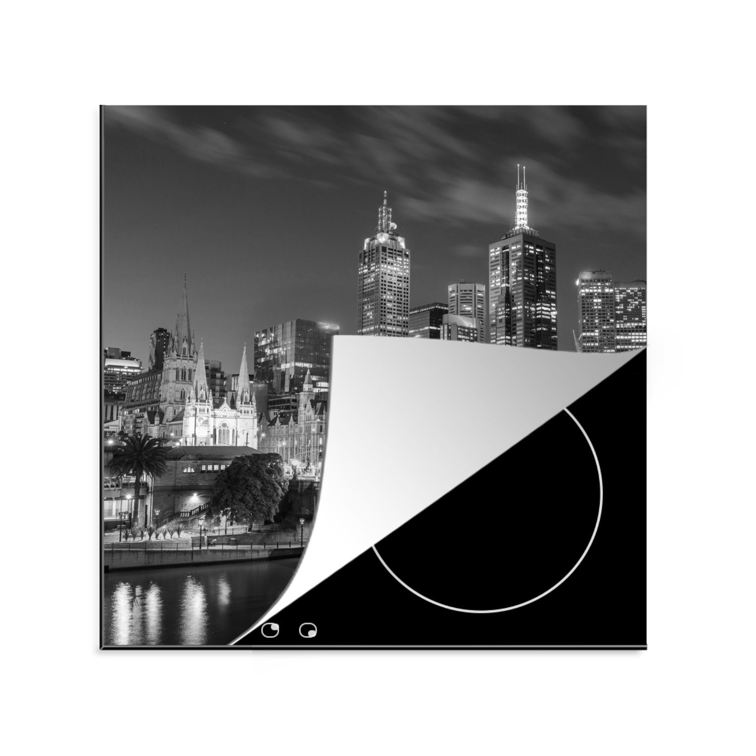MuchoWow Herdblende-/Abdeckplatte Skyline - Melbourne - Australien, Vinyl, (1 tlg), 78x78 cm, Ceranfeldabdeckung, Arbeitsplatte für küche