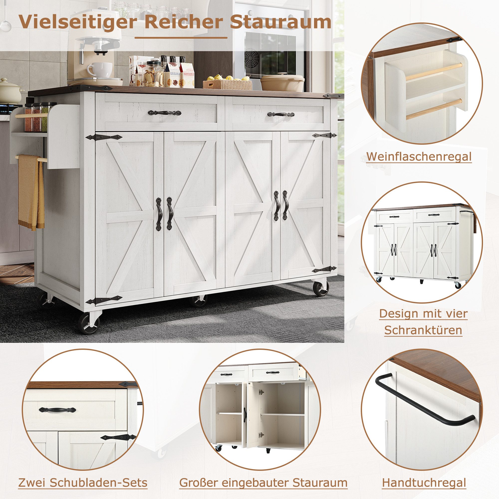 i@home Küchenwagen mit ausziehbarer Arbeitsplatte, Schwarz/Weiß, (Packung S günstig online kaufen