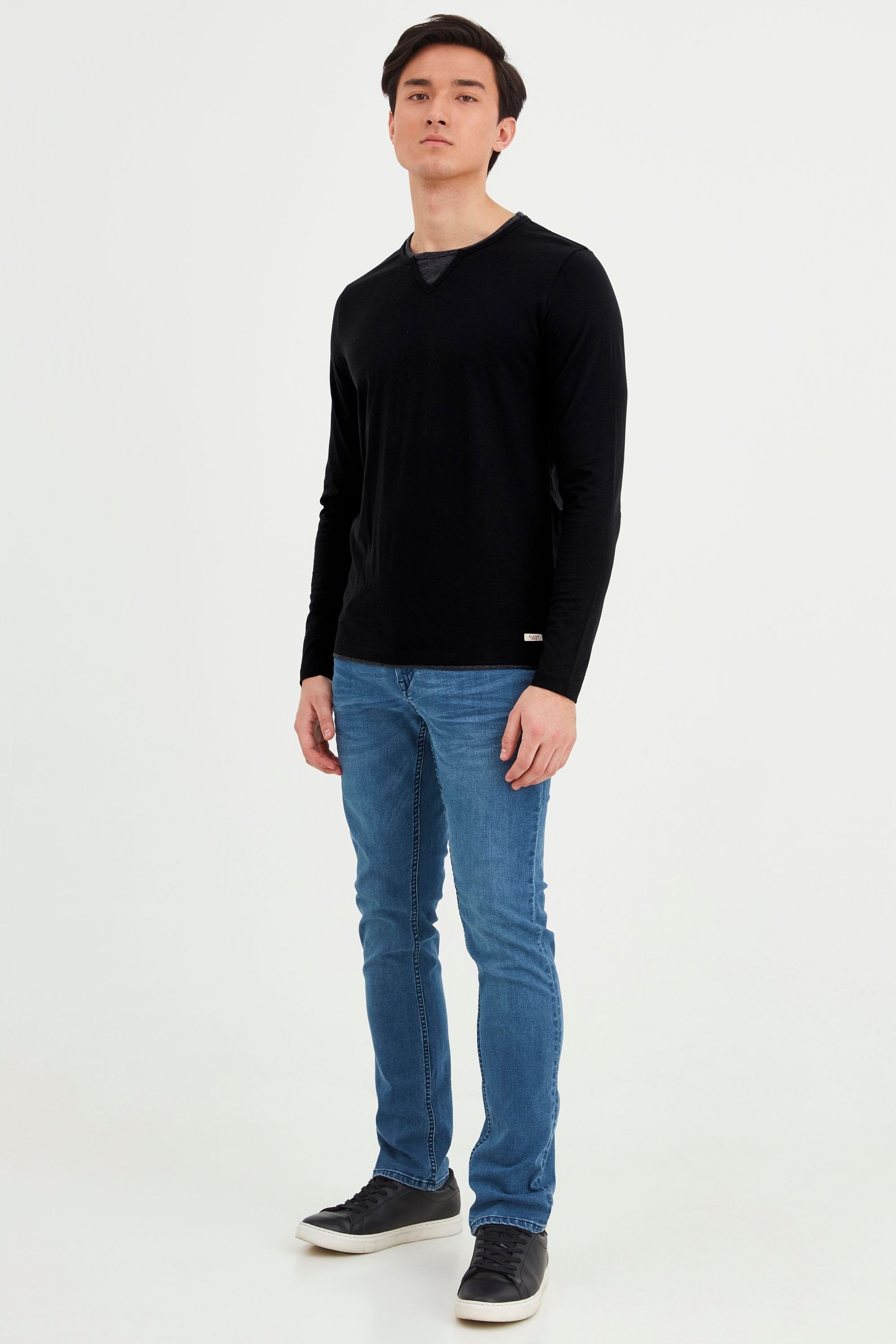 Blend Rundhalsshirt BHLeonas (1-tlg) Klassisches Langarmshirt mit Rundhalsausschnitt in Double-Layer-Optik