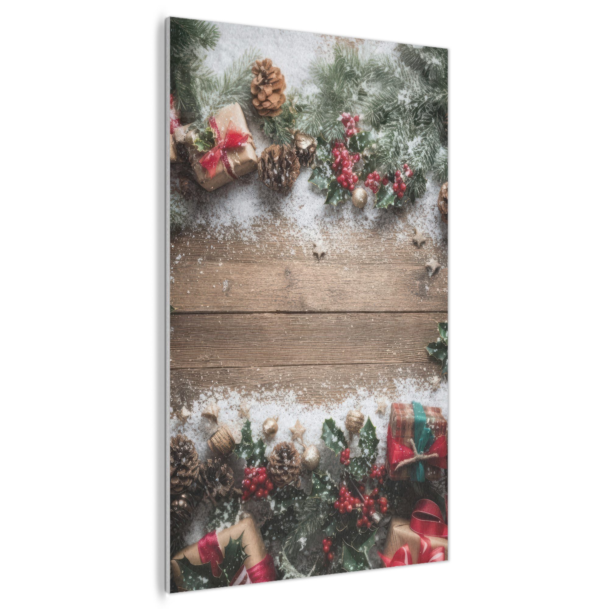 MuchoWow Gemälde Weihnachtsdekoration - Geschenke - Holz - Mehrfarbig, Fotodruck (1 St), Akustikbilder PET-Filz, Wandpaneele, Akustikpaneele 100x150 cm