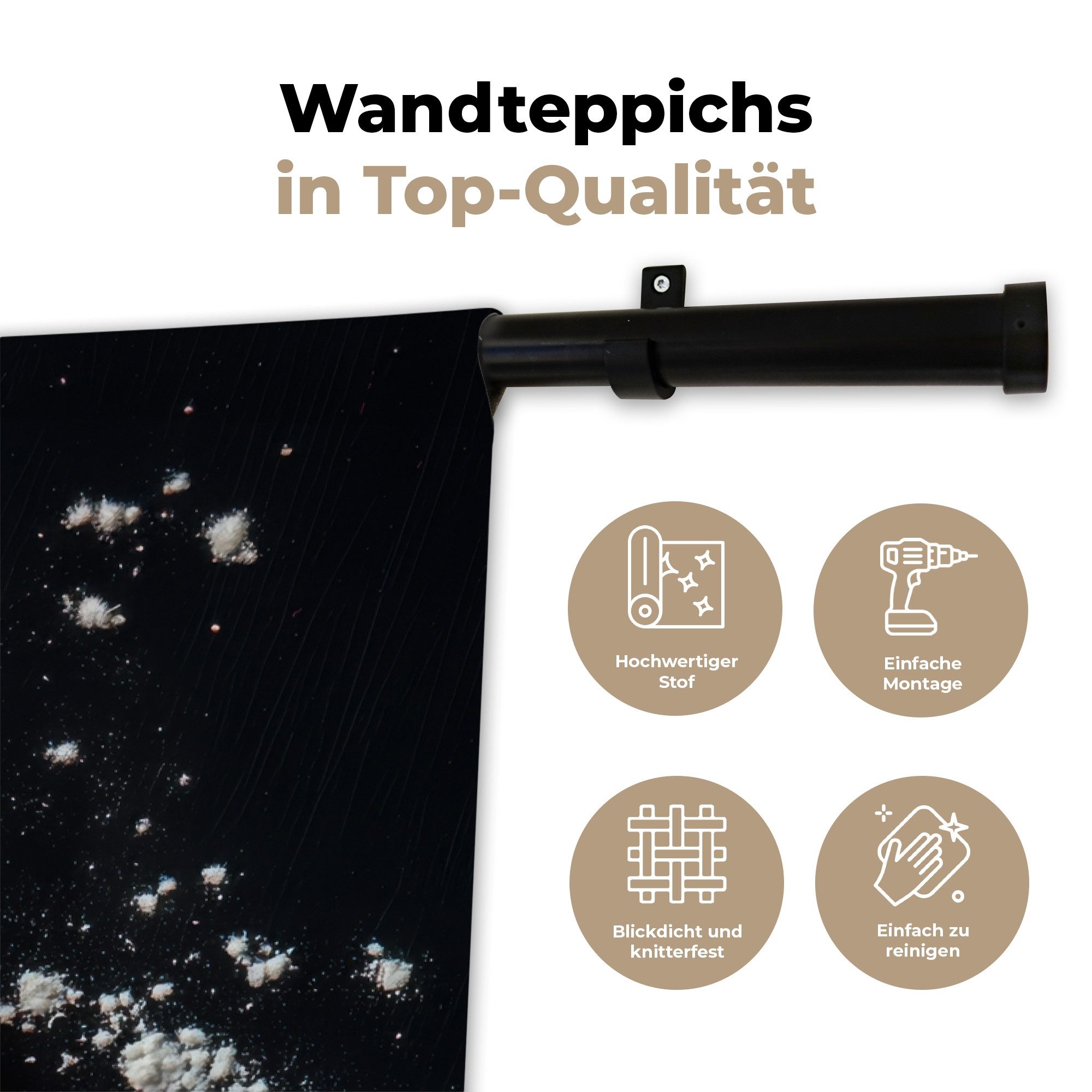 MuchoWow Wandteppich Mehl - Holz - Löffel, Rechteckig, Höhe: 3 mm, Wandtuch Wohnzimmer, Schlafzimmer, 90x135 cm