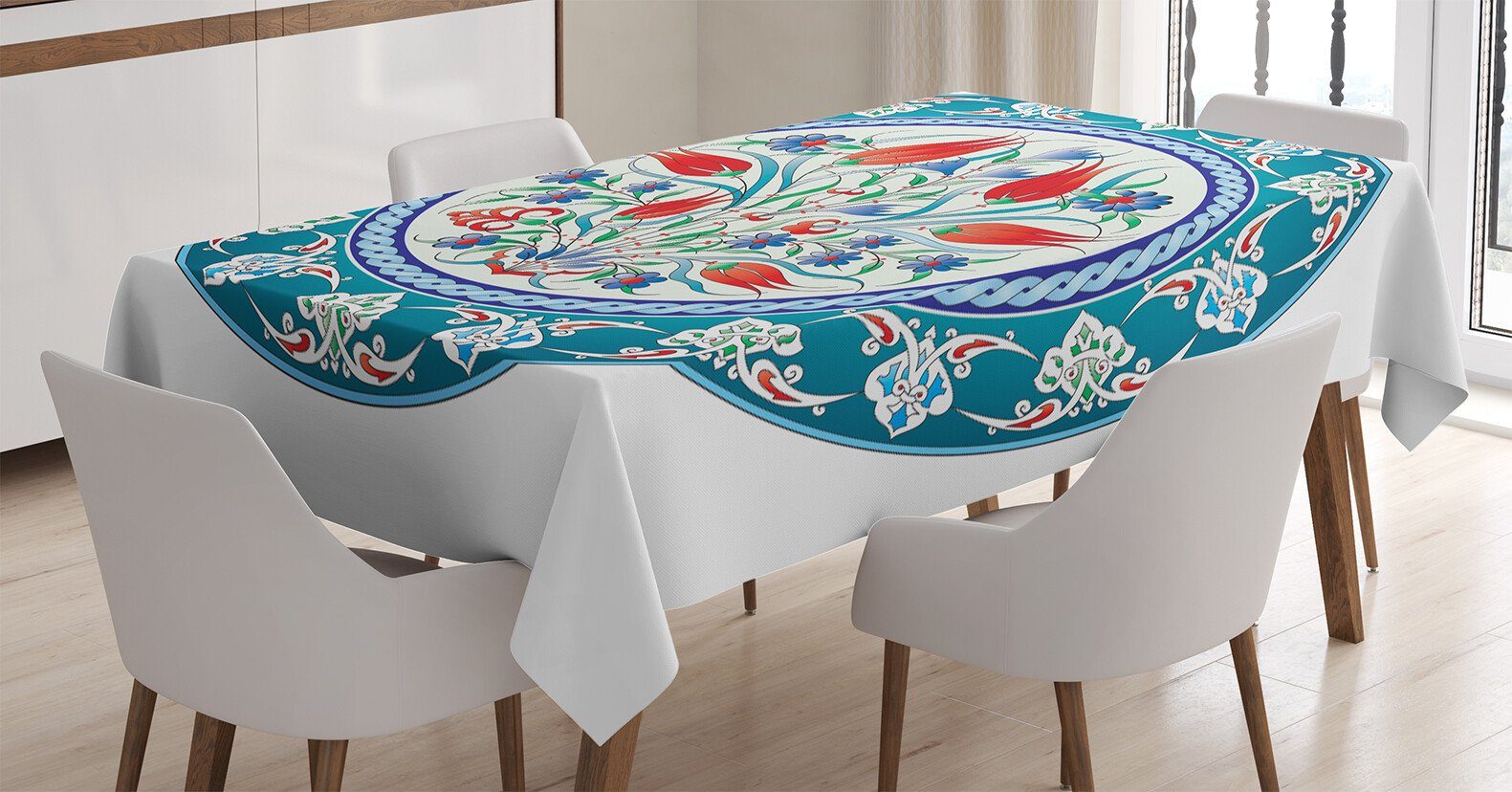 Abakuhaus Tischdecke Farbfest Waschbar Für den Außen Bereich geeignet Klare Farben, Teal Turkish Tulip Blumenkunst | Tischdecken