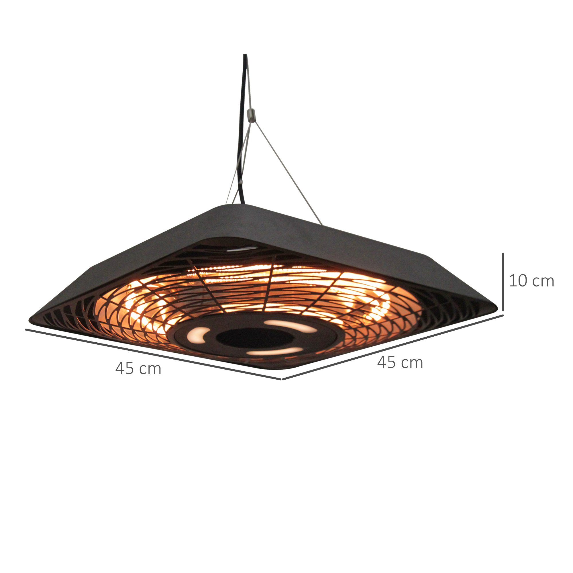 Outsunny Heizstrahler 5 Modi Heizstrahler mit Fernbedienung, LED-Licht Alu Glas, 2000 W, für Außenbereich, Schwarz