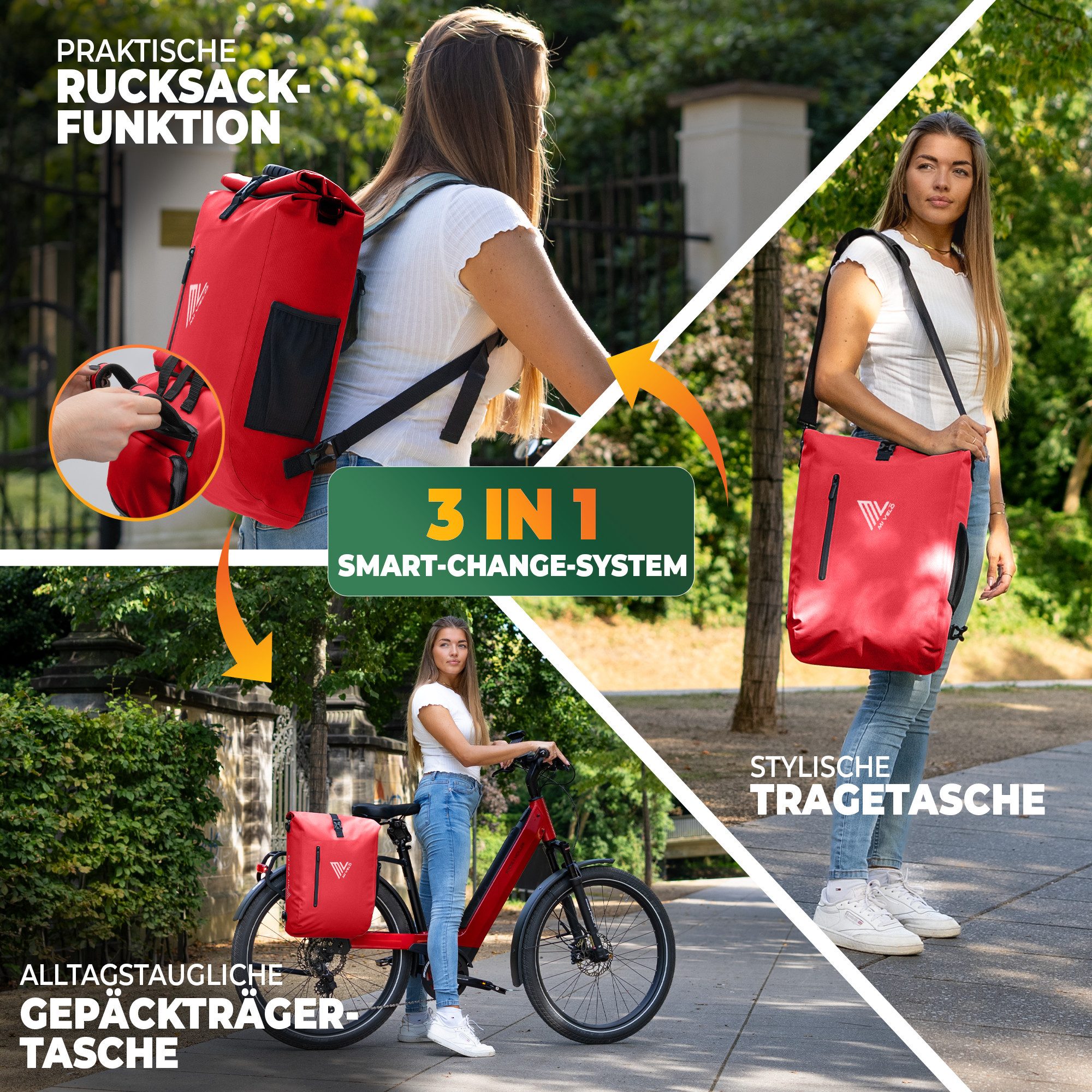MIVELO Fahrradtasche 3in1 Gepäckträgertasche, Rucksack für Fahrrad Gepäckträger wasserdicht, 20L Volumen