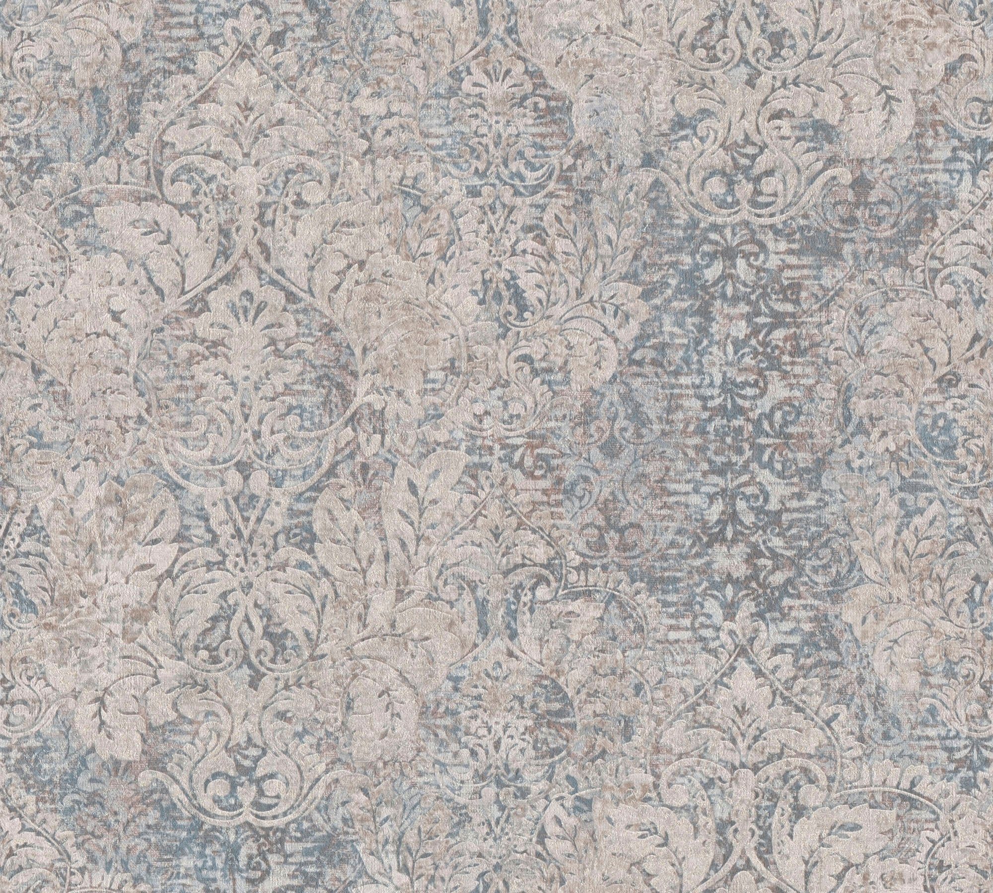 living walls Vliestapete Mata Hari, strukturiert, Barock, Glitzermuster, ornamental, Vintagetapete Tapete Barock beige/blau