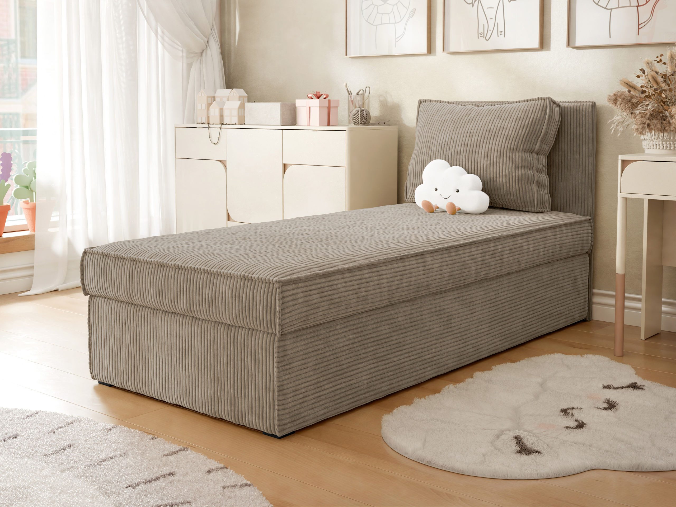 MIRJAN24 Boxspringbett Posi Cord (mit Bettkasten, Gepolstert Kopfteil), 205x92x91 cm