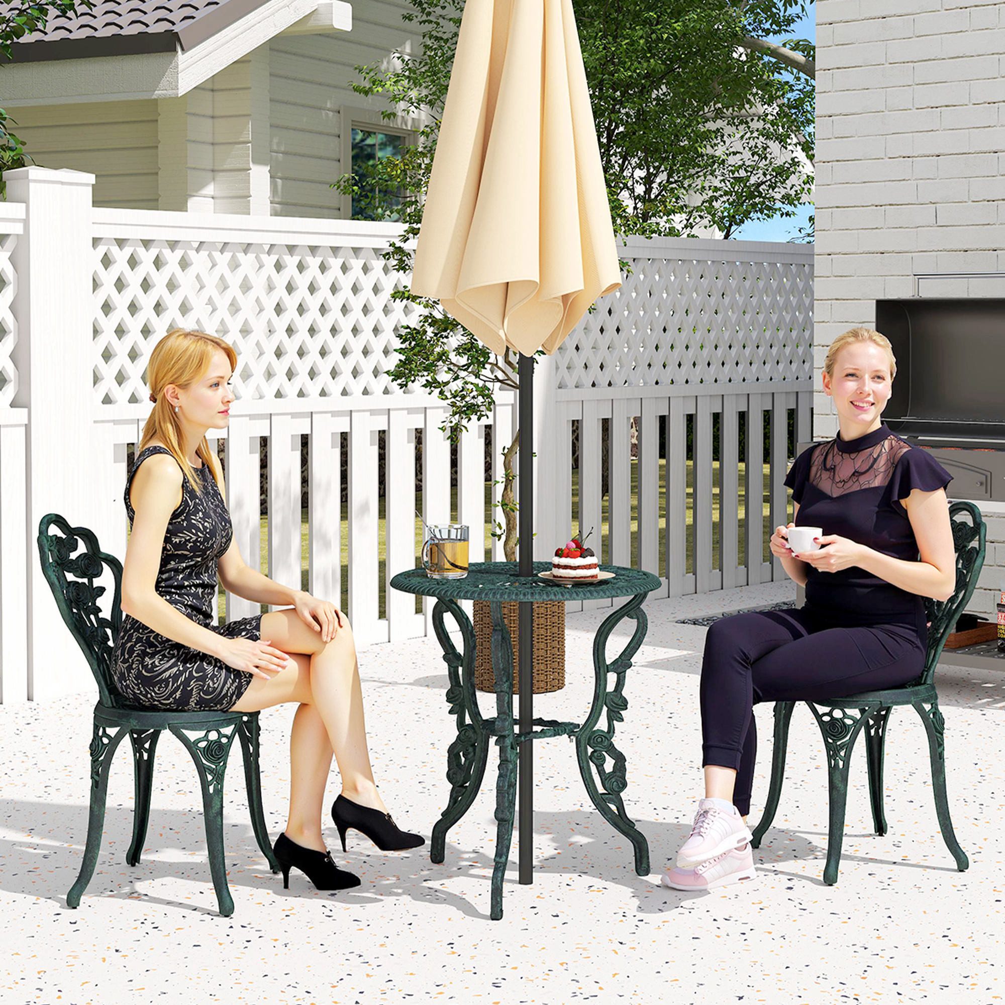 Outsunny Balkonset Gartenmöbel Balkonmöbel Set, (Bistroset, 3-tlg., Gartenset), Gussaluminium, Antik Grün