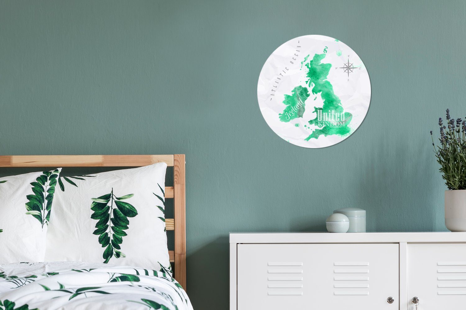 - England Wohnzimmer (1 - Rund, St), Aquarell Tapetenaufkleber, für MuchoWow Weltkarte Wandsticker Kinderzimmer, Tapetenkreis