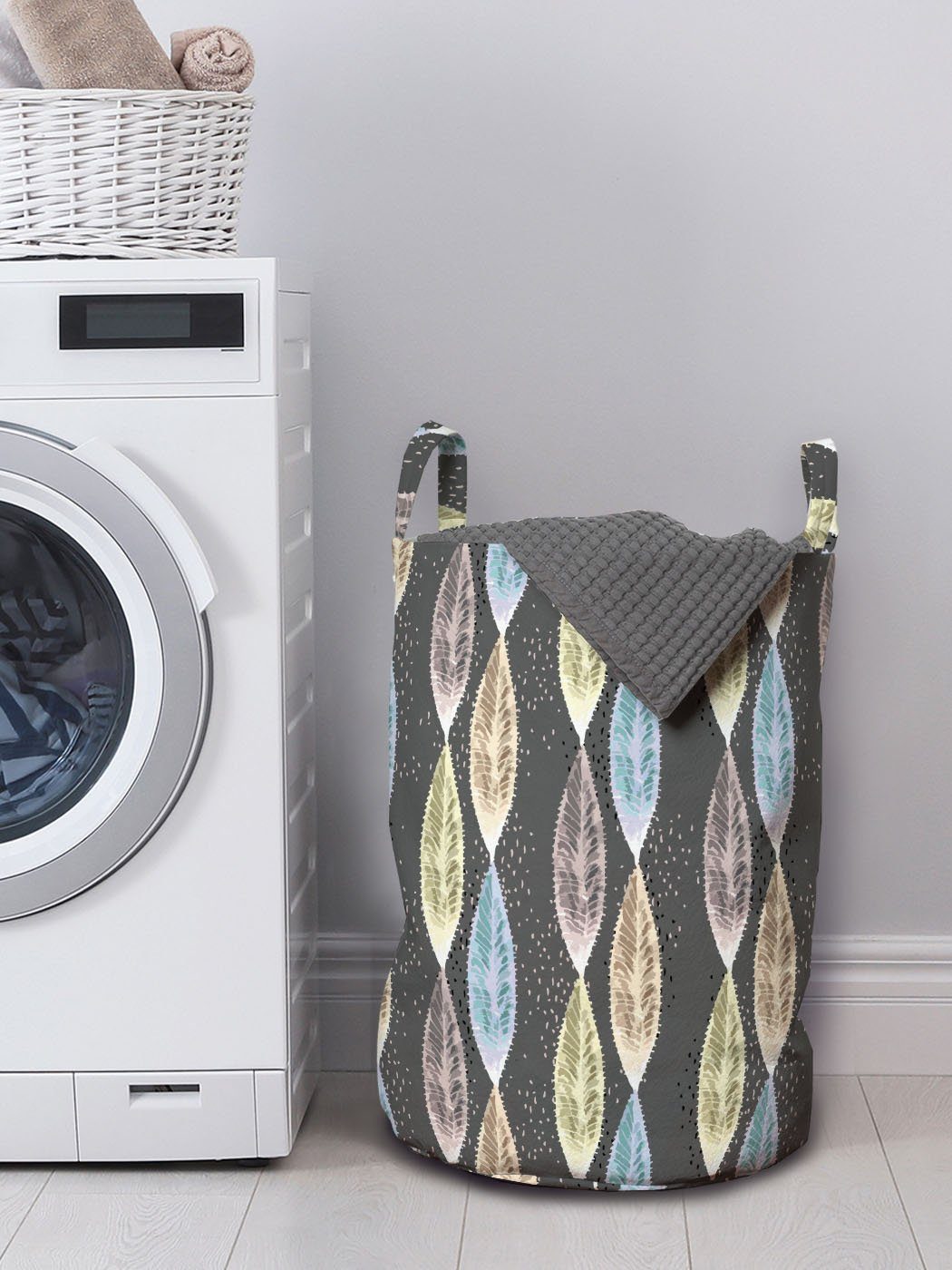 Abakuhaus Wäschesäckchen Wäschekorb mit Blatt-Motiv- Griffen Kreative Waschsalons, Zusammenfassung Blätter für Kordelzugverschluss