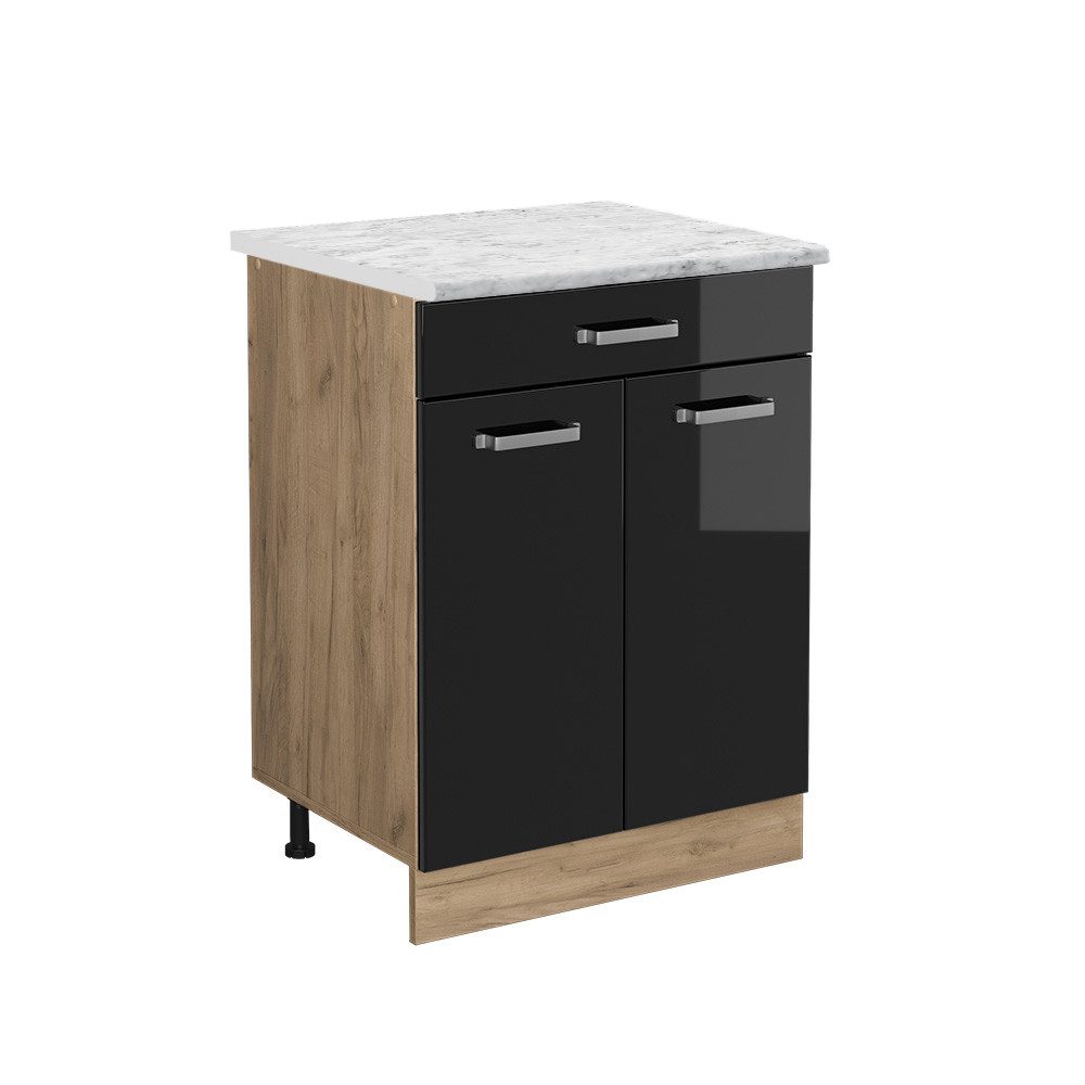 Vicco Unterschrank R-Line, Schwarz Hochglanz/Goldkraft Eiche, günstig online kaufen