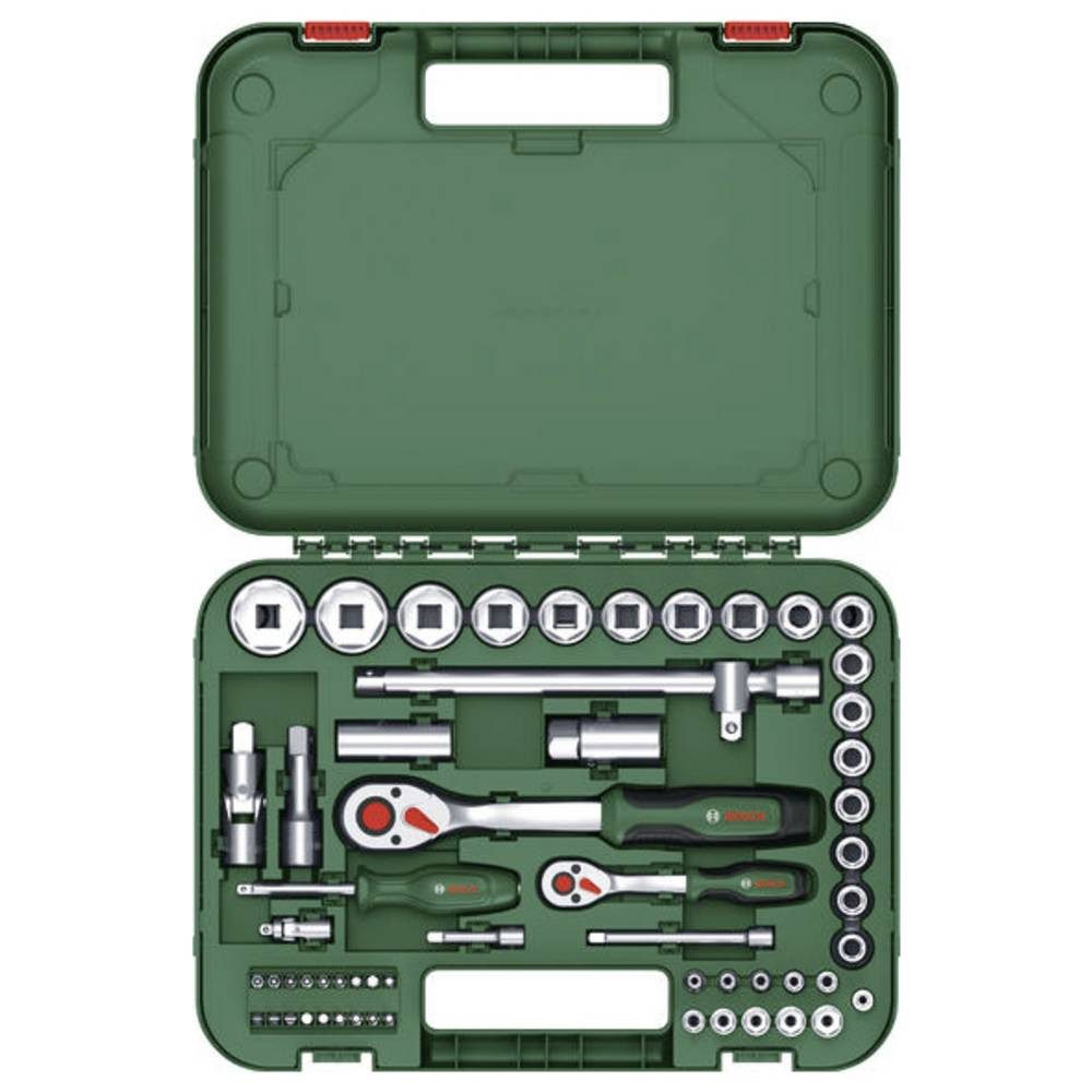 Bosch Home & Garden Steckschlüssel Handwerkzeuge 1/4″- + 1/2″-Ratschen-Set 57-tlg 1600A02Z9G