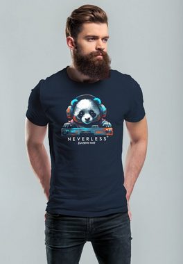 Neverless Print-Shirt Herren T-Shirt Panda Bär Aufdruck Tiermotiv Musik Techo Print Fashion mit Print
