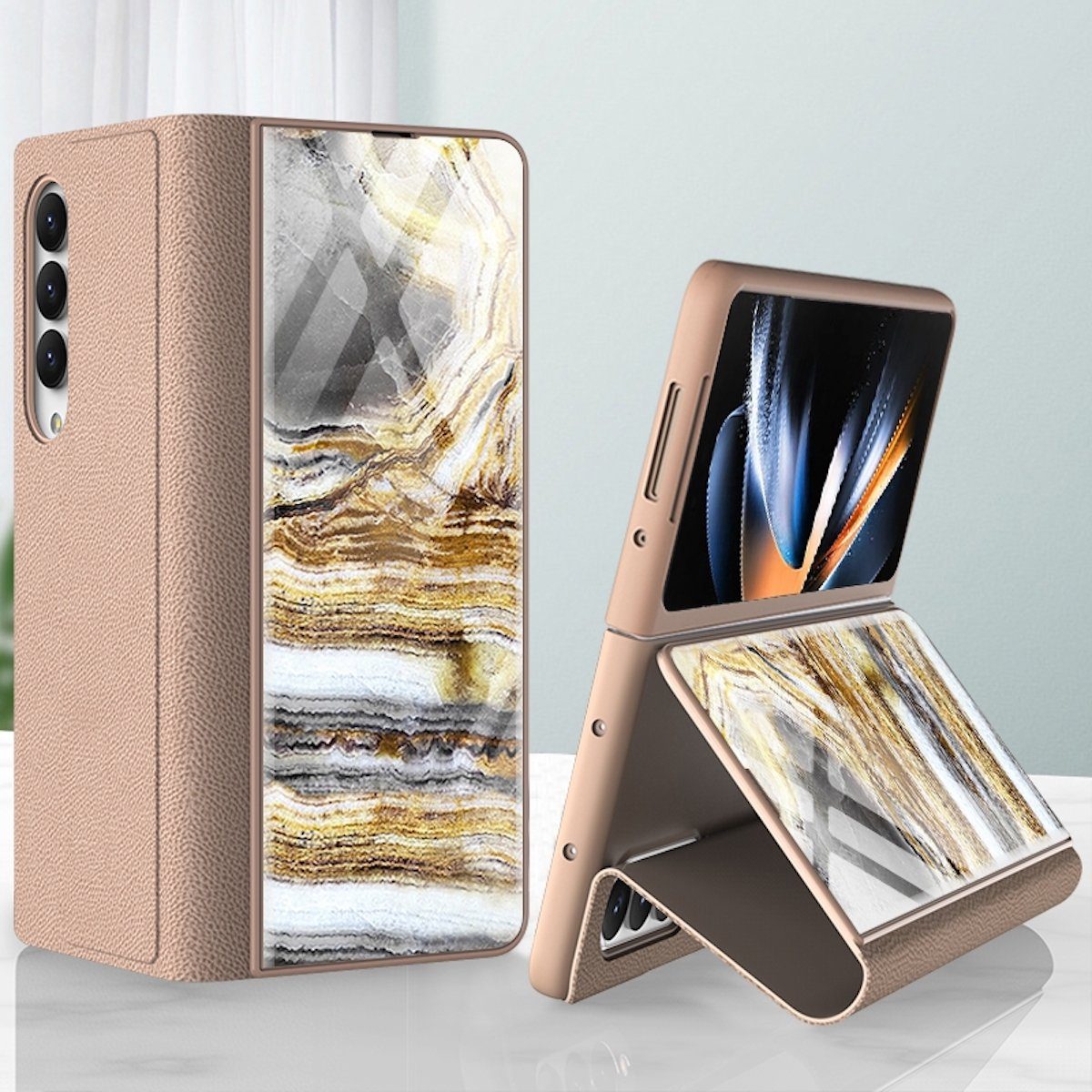 Wigento Handyhülle Für Samsung Galaxy Z Fold4 5G Design Galvanik Marble Muster 4 All-round Anti-Fall Handy Tasche Hülle Etuis