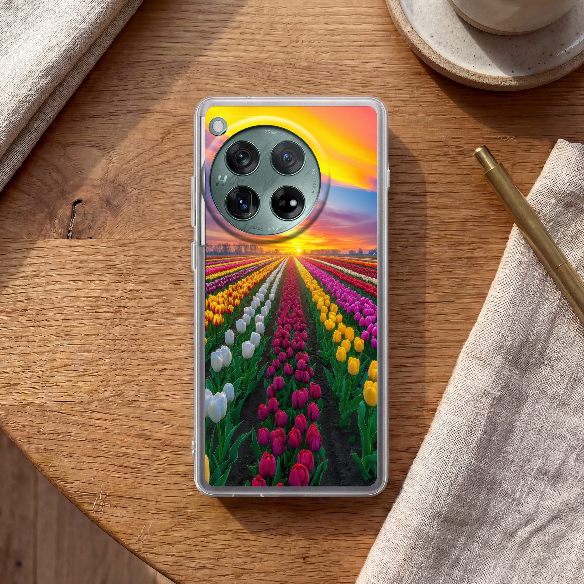 MuchoWow Handyhülle für OnePlus 12 Tulpenfeld - Sonnenuntergang - Farbenfroh, Handy Case, Silikon, Bumper Case Dünn