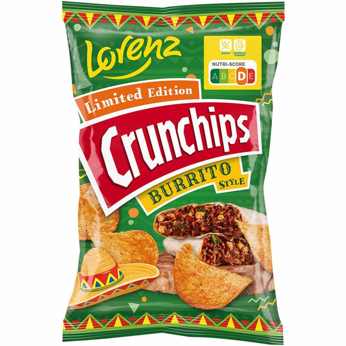 LORENZ Knabberei, Lorenz Crunchips Burrito goldgelbe Chips mit Fleischgeschmack 130g