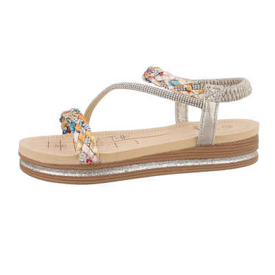 Ital-Design Damen Freizeit Riemchensandalette (86017030) Keilabsatz/Wedge Keilsandaletten in Gold