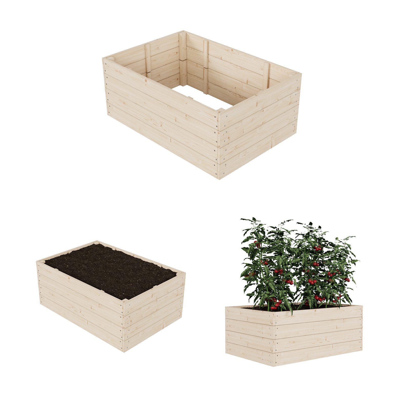 QLS Hochbeet aus Kiefernholz Verschiedene Höhe Varianten, zum Bepflanzen von Gemüse Kräutern Garten 120x80 cm