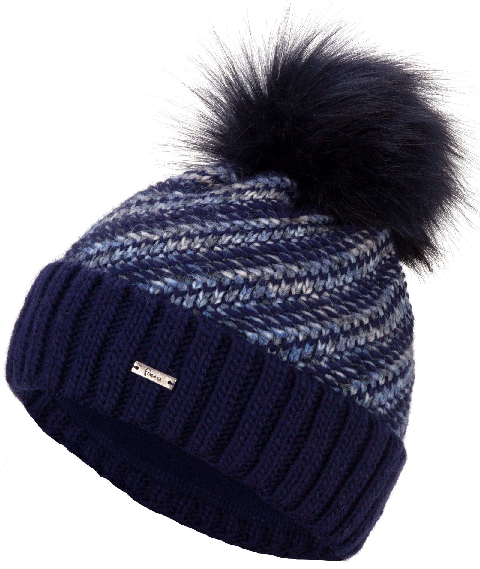 Faera Bommelmütze Wintermütze Damen Winter Mütze Beanie Haube gefüttert Strickmütze marineblau