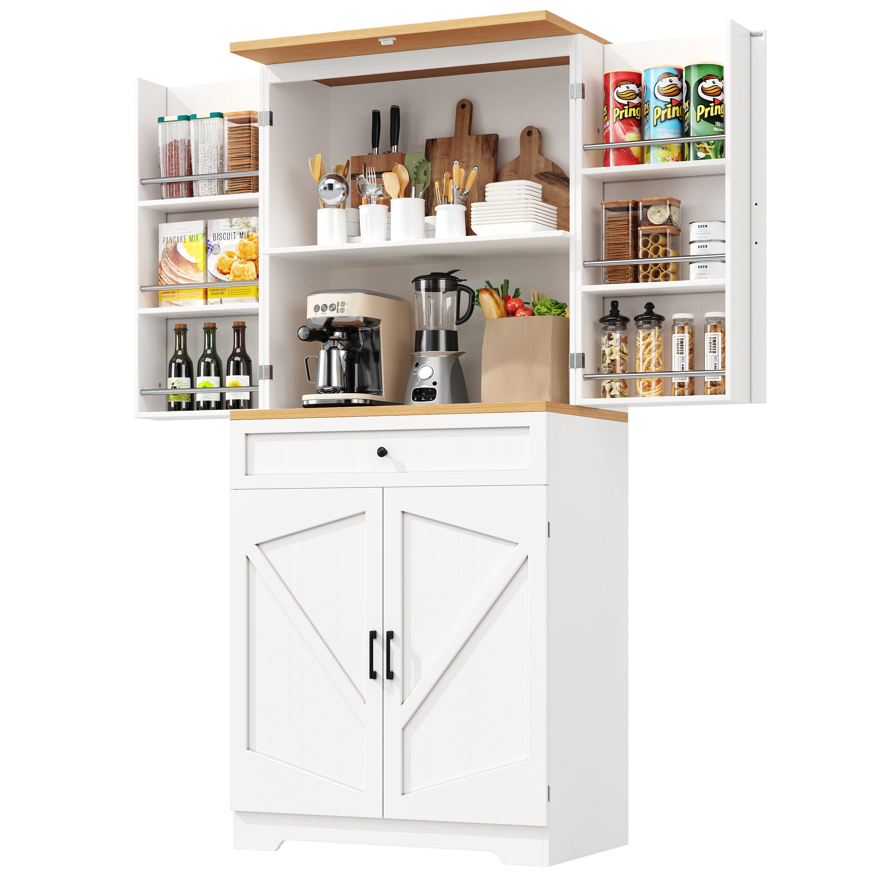 MODFU Hochschrank Küchenschrank,Vitrinenschrank,Buffetschrank (mit 12 Türfä günstig online kaufen