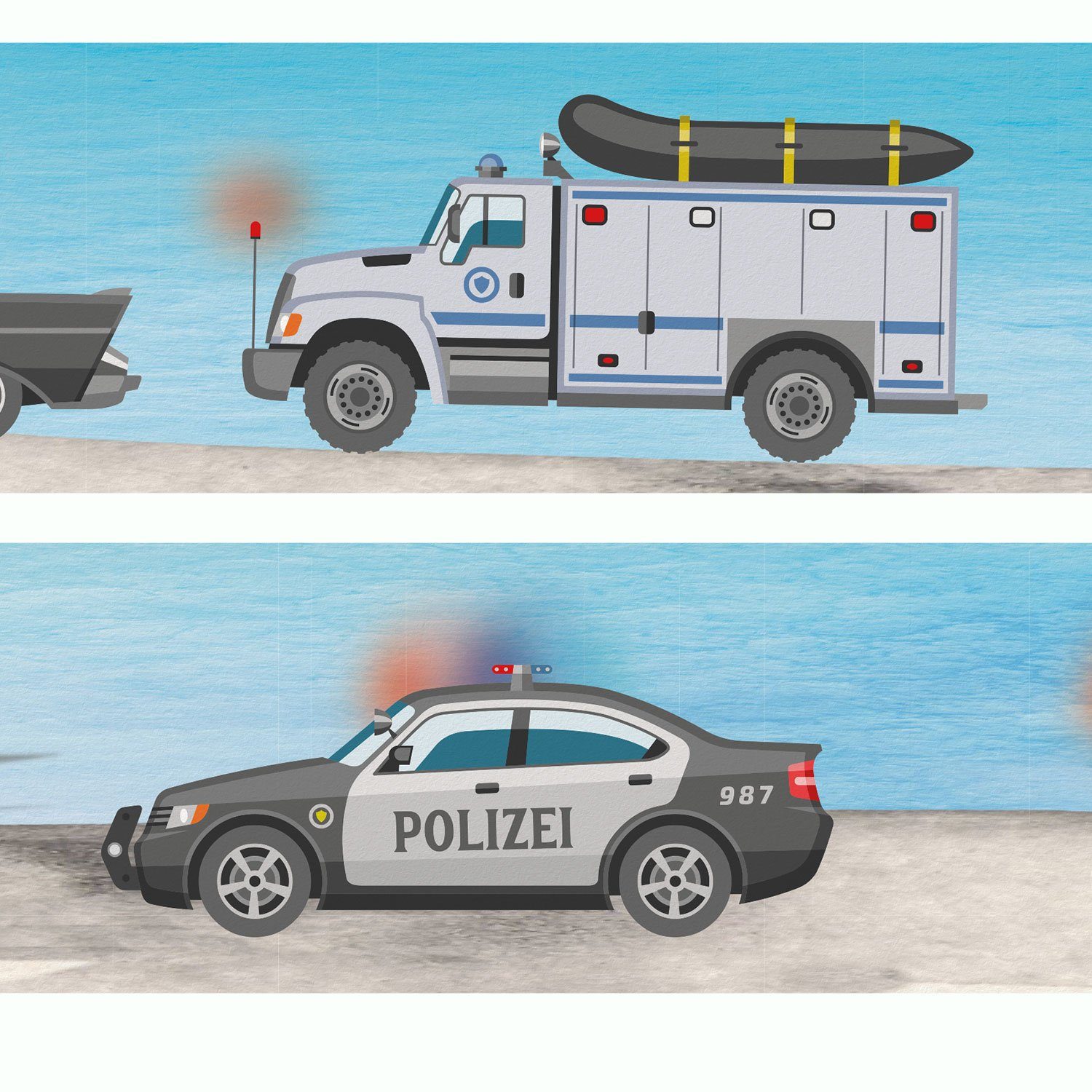 Sunnywall Bordüre Polizei (Bordüre - 400 cm), Auto, Polizei, (1 St), hochwertige 200 g/m² Vliestapete